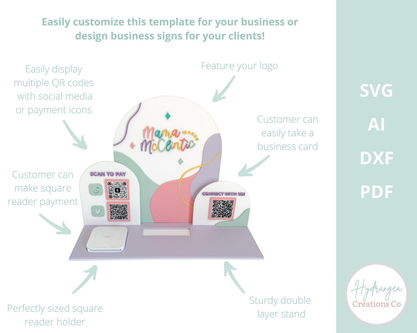 Square Reader Dock Laser File SVG | Market Craft Show Display | Scan to Pay QR Code Social Media Payment Sign | Business Card Holder Station