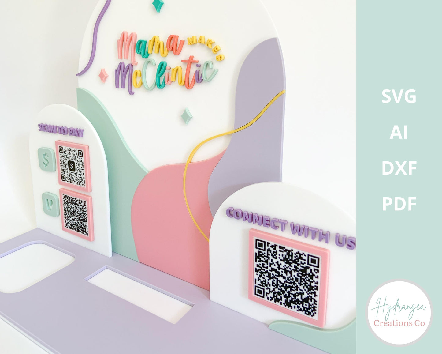 Square Reader Dock Laser File SVG | Market Craft Show Display | Scan to Pay QR Code Social Media Payment Sign | Business Card Holder Station