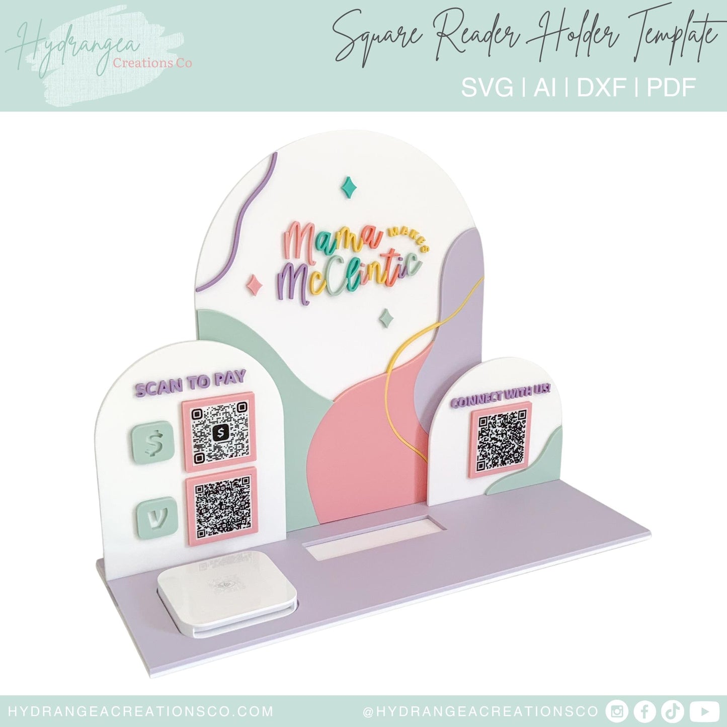 Square Reader Dock Laser File SVG | Market Craft Show Display | Scan to Pay QR Code Social Media Payment Sign | Business Card Holder Station