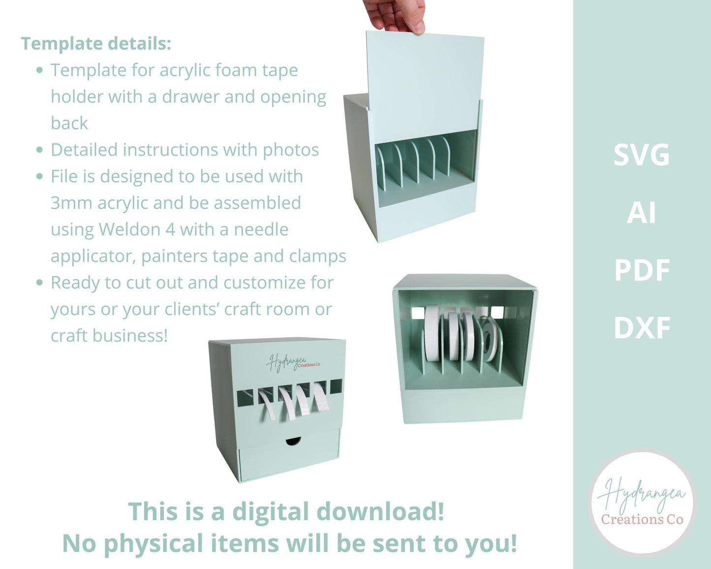 Foam Tape Dispenser SVG Acrylic Foamie Double Sided Roll Storage Holder | Paper Craft Supplies Organizer | Laser Cut Template