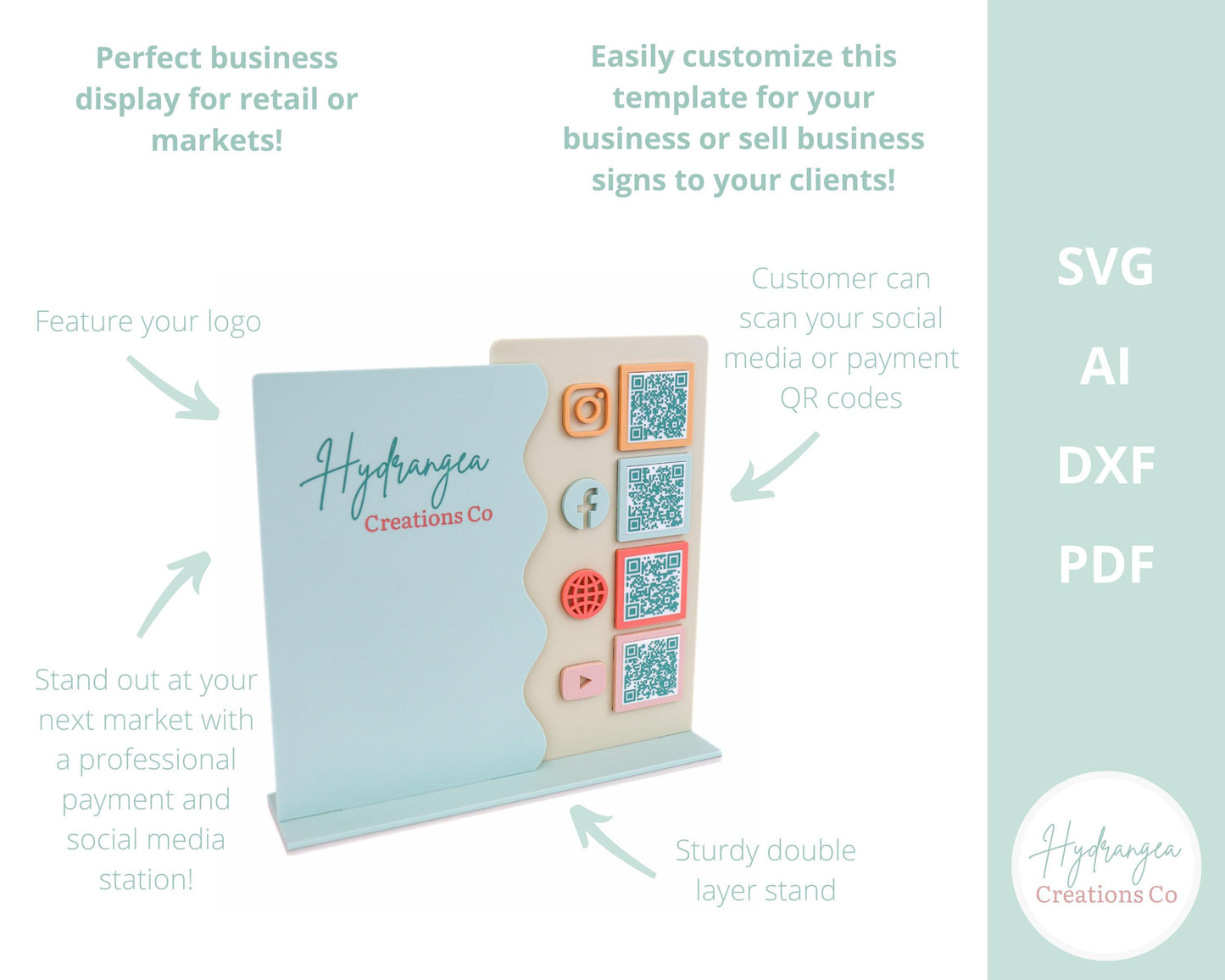4 QR Code Wavy Business Sign Laser SVG Cut File | Payment Scan to Pay Sign | Social Media Station | Market Craft Show Display