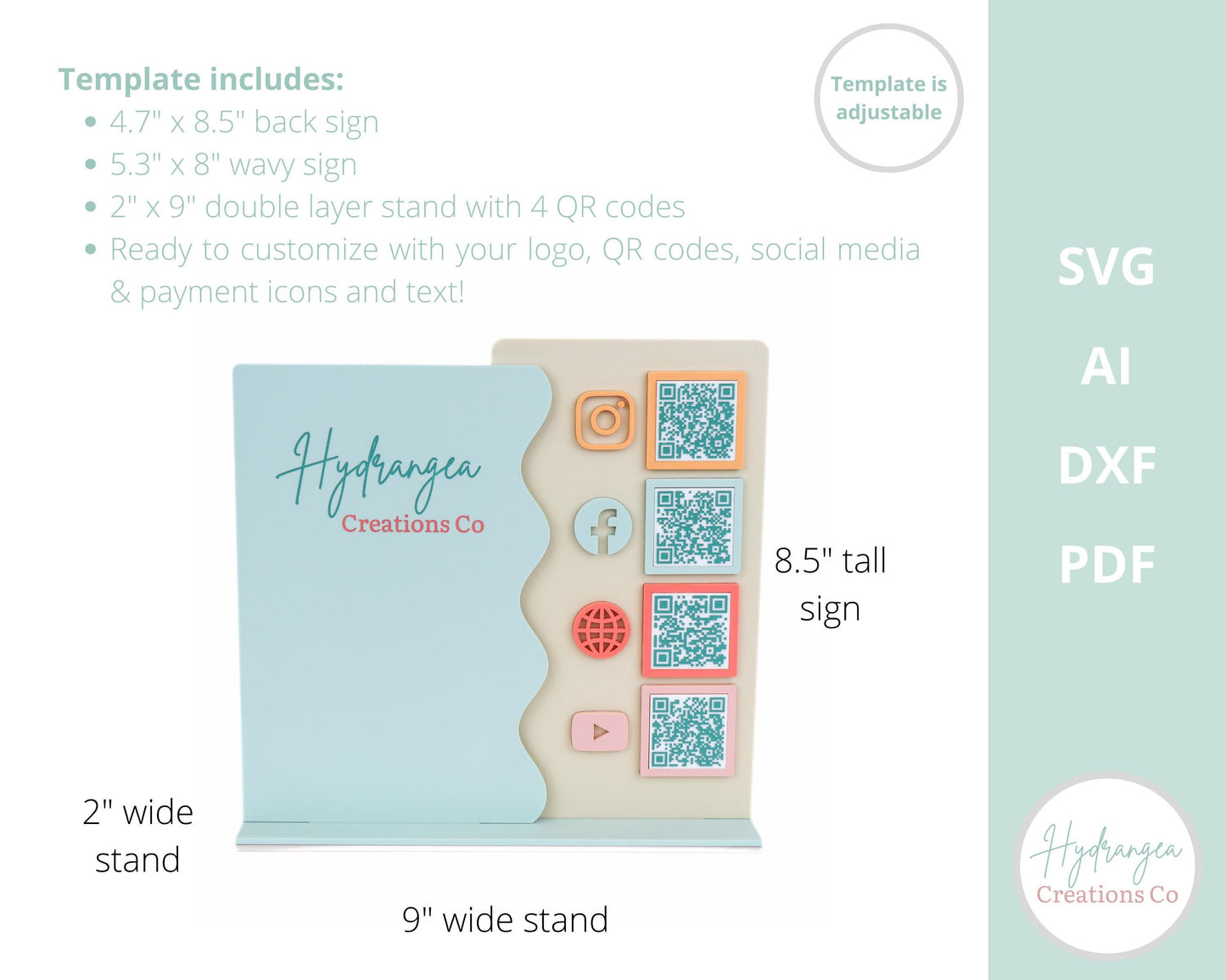 4 QR Code Wavy Business Sign Laser SVG Cut File | Payment Scan to Pay Sign | Social Media Station | Market Craft Show Display