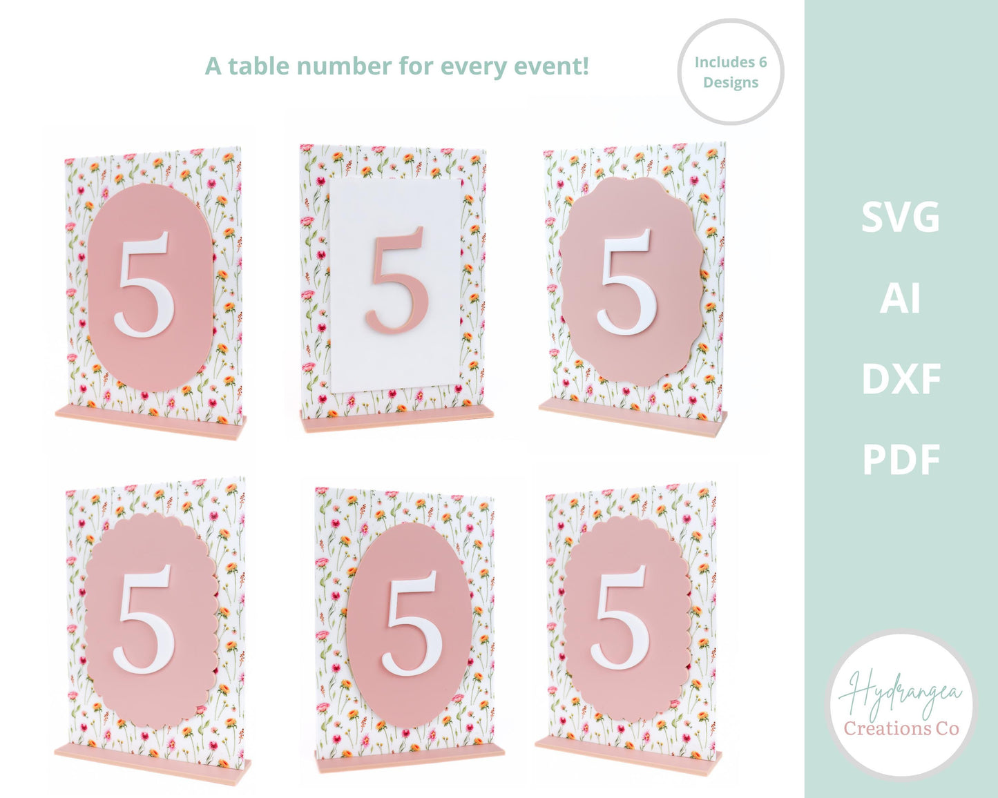 Table Number Bundle SVG Laser Cut File Template Modern Acrylic Wood Signage | Wedding Bridal Baby Shower Graduation | Wavy Scallop Oval