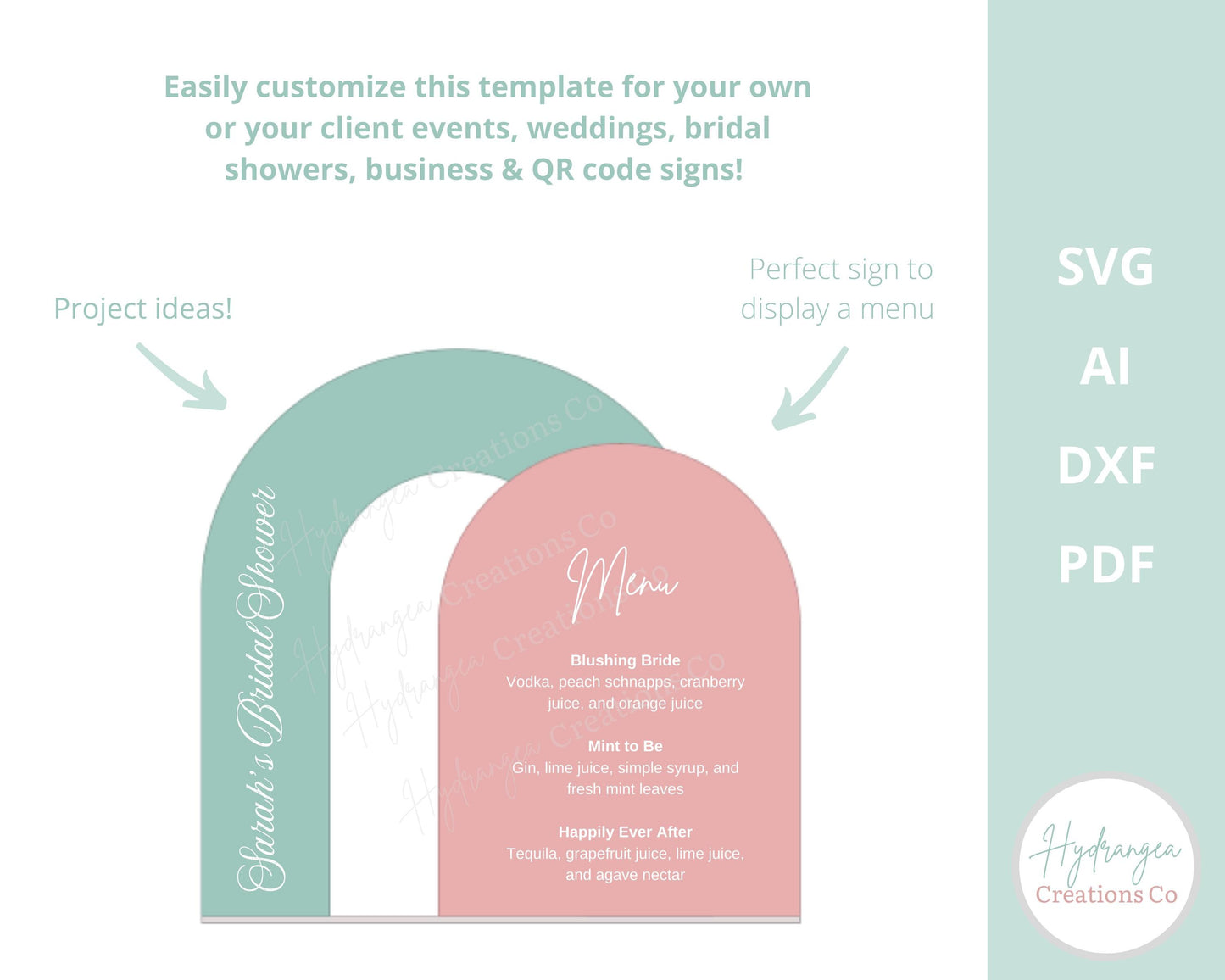 Double Arch Sign With Stand Template SVG Laser Cut File | Signature Drink Wedding Bar Menu Sign | Social Media Payment QR Code | Glowforge