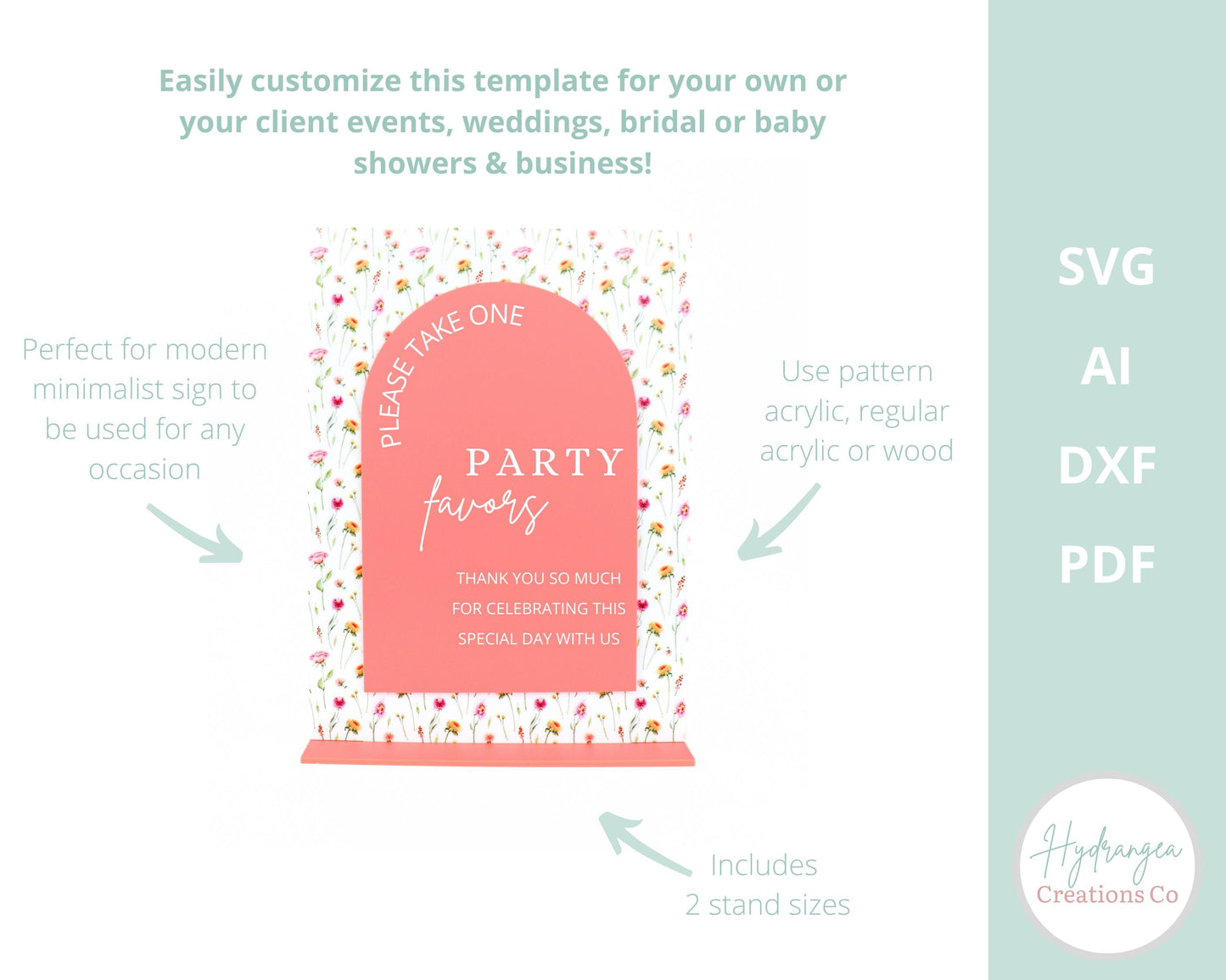 Arch Rectangle Sign SVG Template Wedding Signage | Signature Drink or Party Favor Sign | Bridal or Baby Shower Signage | Laser Cut File