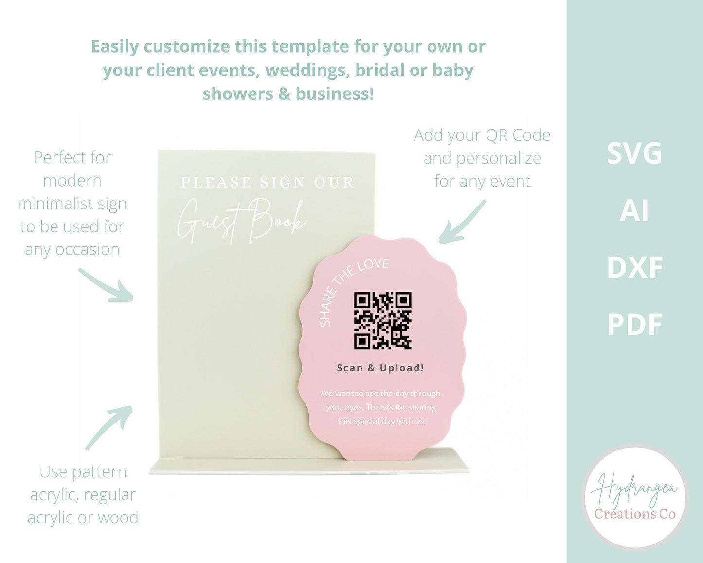 Double Wavy Rectangle Sign Template SVG Wedding Signage | Signature Drink Sign | Social Media Sign | Bridal Shower QR Code | Laser Cut File