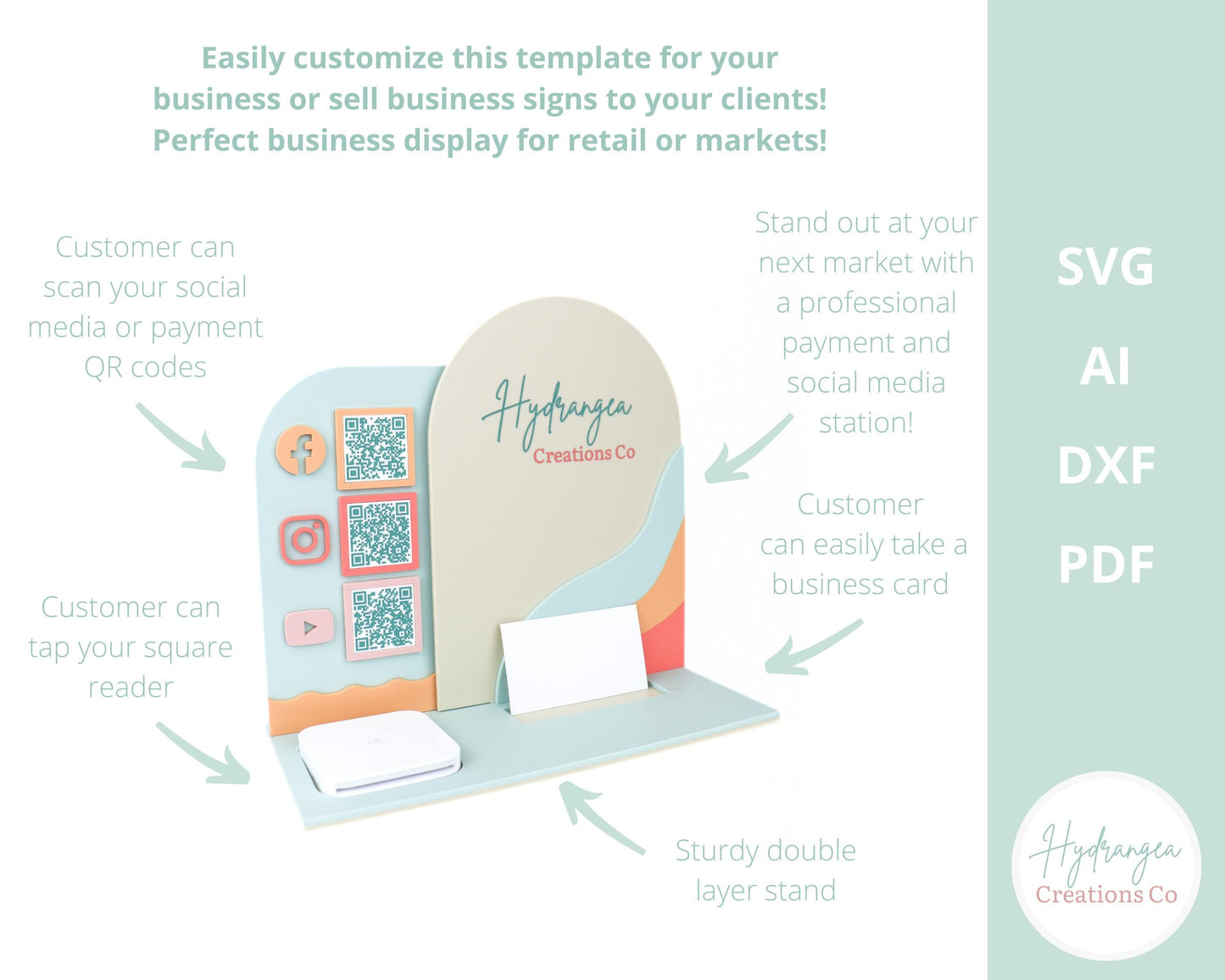Rainbow Square Reader Business Card Holder SVG | Payment Method Craft Show Display | QR Code Instagram Social Media Station | Laser Cut File
