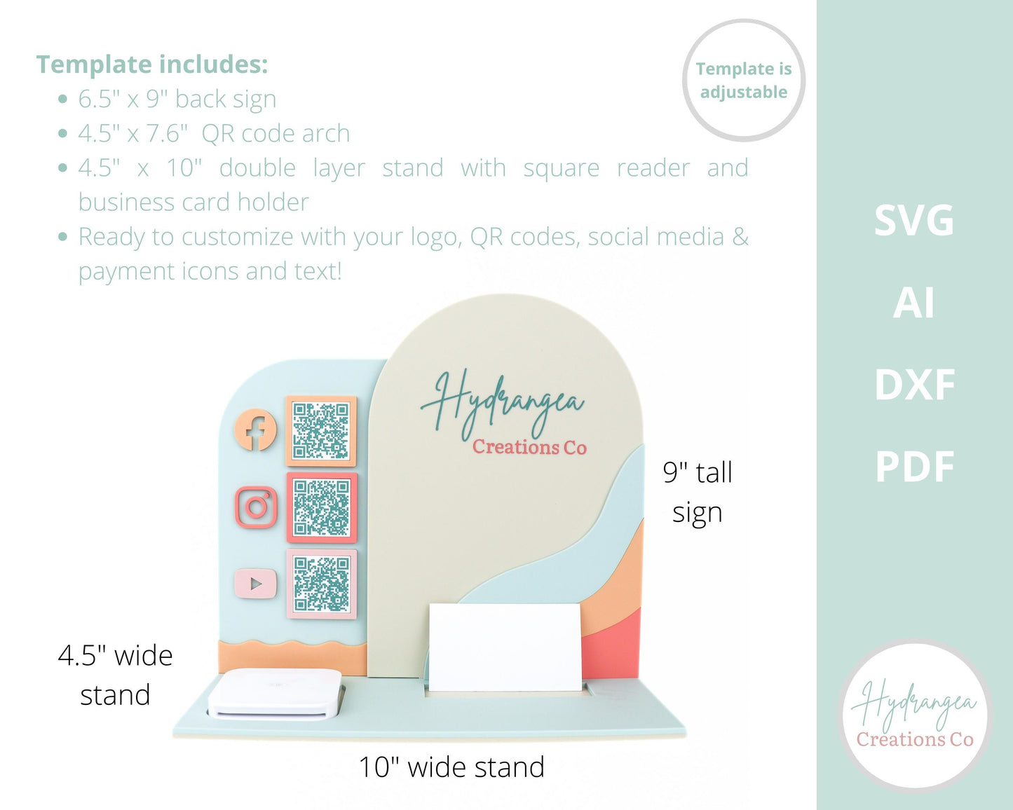 Rainbow Square Reader Business Card Holder SVG | Payment Method Craft Show Display | QR Code Instagram Social Media Station | Laser Cut File