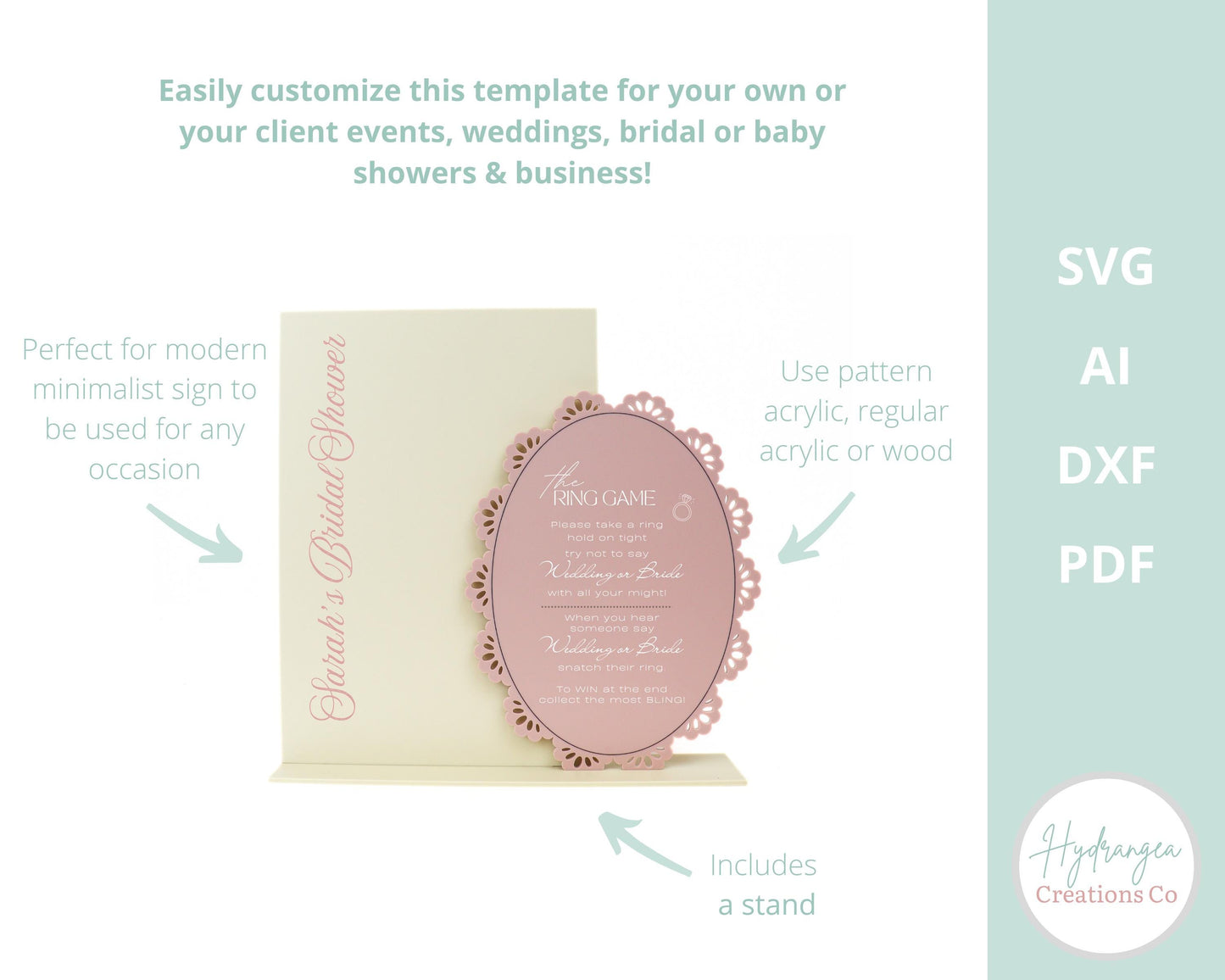 Lace Rectangle Sign Template SVG Signage | Signature Drink Sign | Social Media Sign | Bridal Wedding Shower Game QR Code | Laser Cut File