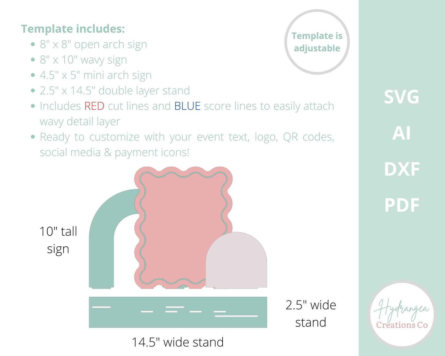 Triple Open Arch Wavy Sign With Stand Template SVG Signature Drink Wedding Bar Menu Sign, Social Media, QR Code, Glowforge Laser Cut File