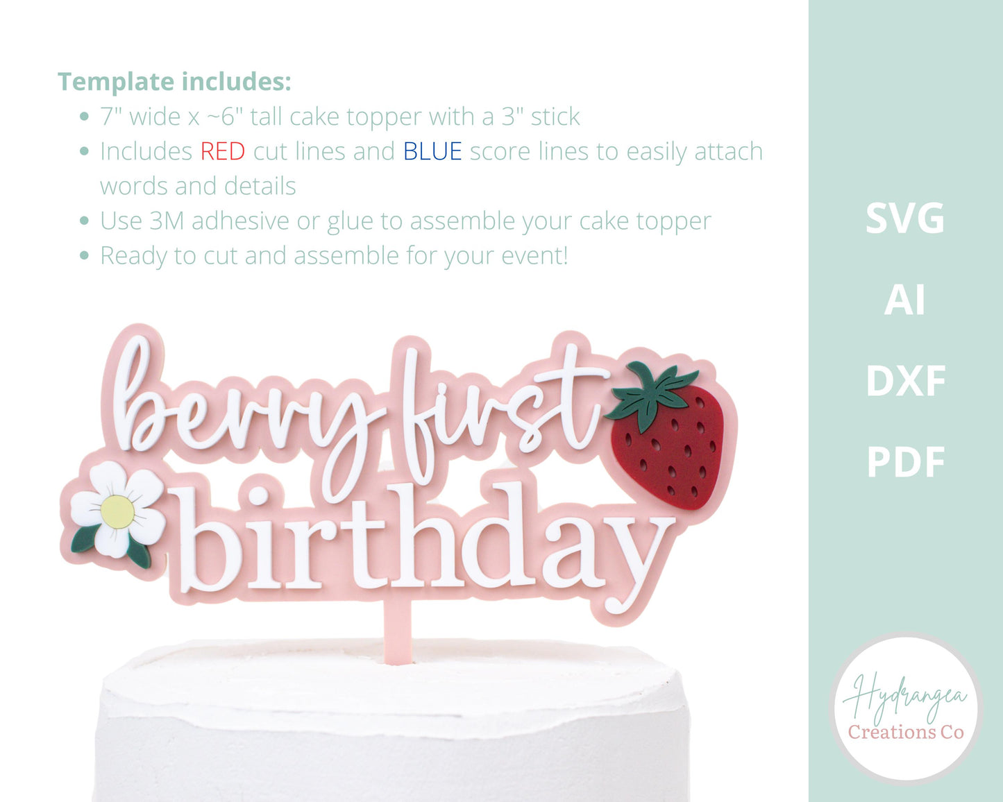 Berry First Birthday Cake Topper SVG Laser Cut File | Strawberry Sweet Theme Birthday Party | Event Decor Laser File | Glowforge SVG Files