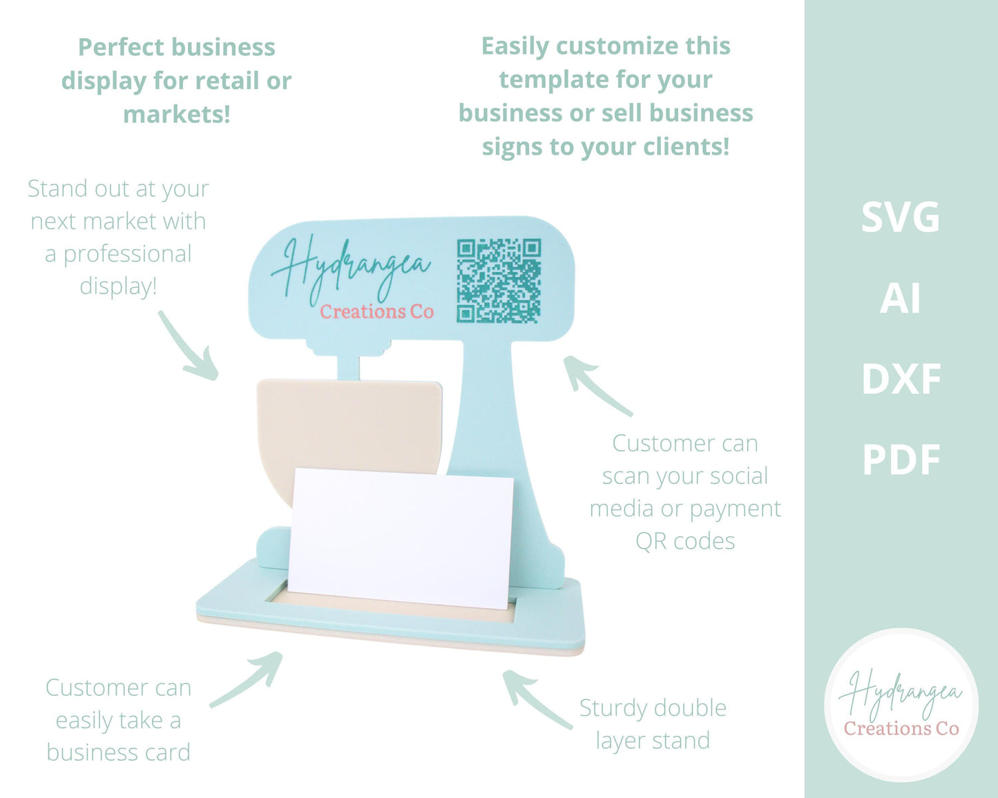 QR Code Sign Laser File SVG Baker Cake Mixer Stand | Market Craft Show Display | Scan to Pay Social Media Payment | Business Card Holder
