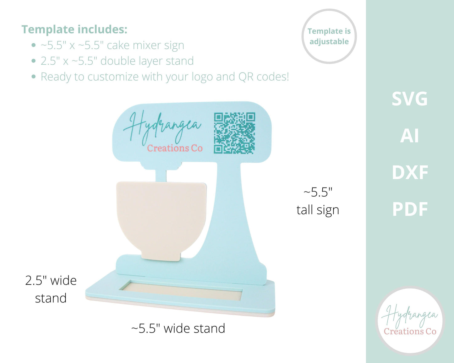 QR Code Sign Laser File SVG Baker Cake Mixer Stand | Market Craft Show Display | Scan to Pay Social Media Payment | Business Card Holder