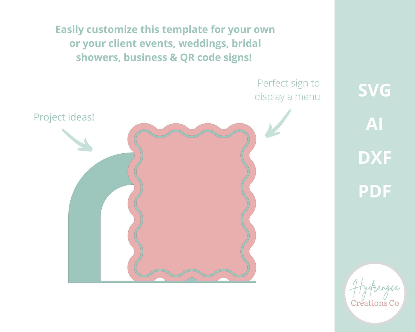 Open Arch Wavy Sign With Stand Template SVG Signature Drink Wedding Bar Menu Sign, Social Media, QR Code, Glowforge Laser Cut File