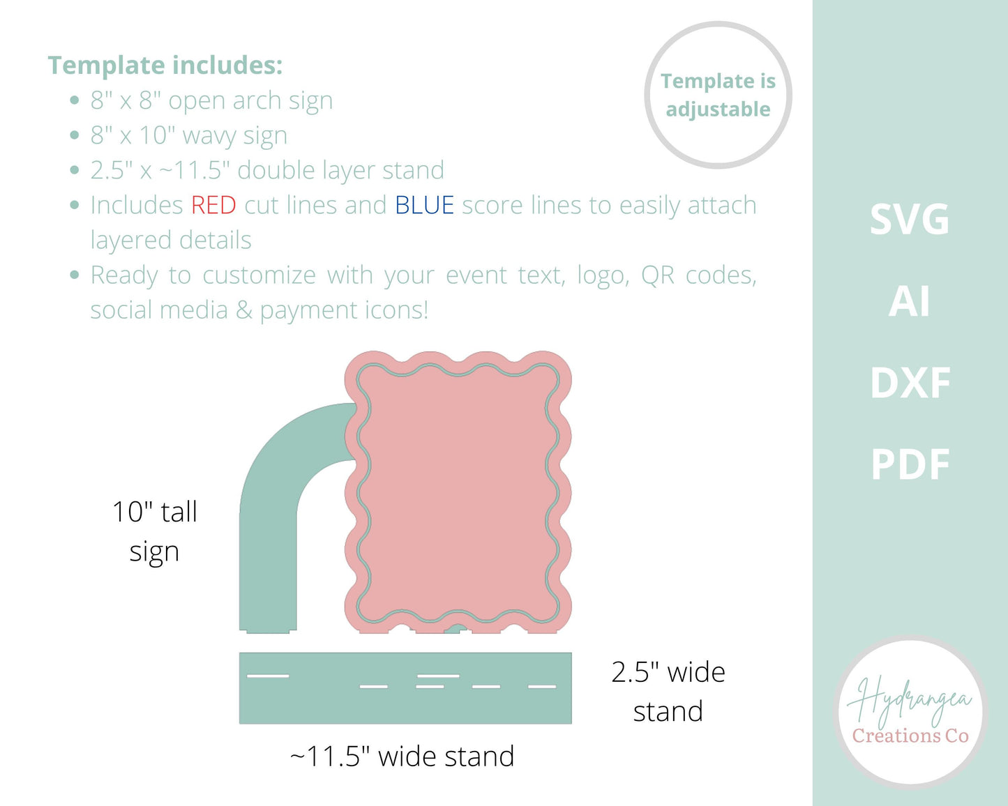Open Arch Wavy Sign With Stand Template SVG Signature Drink Wedding Bar Menu Sign, Social Media, QR Code, Glowforge Laser Cut File