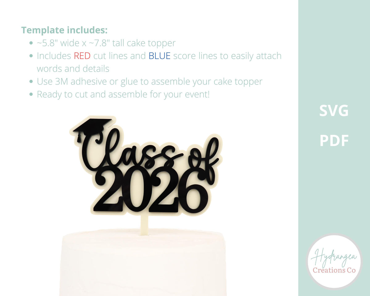 Graduation Cake Topper SVG Laser Cut File | Grad Party Decor | Class of 2026 Sign | Event Decor Laser File | Glowforge SVG Files