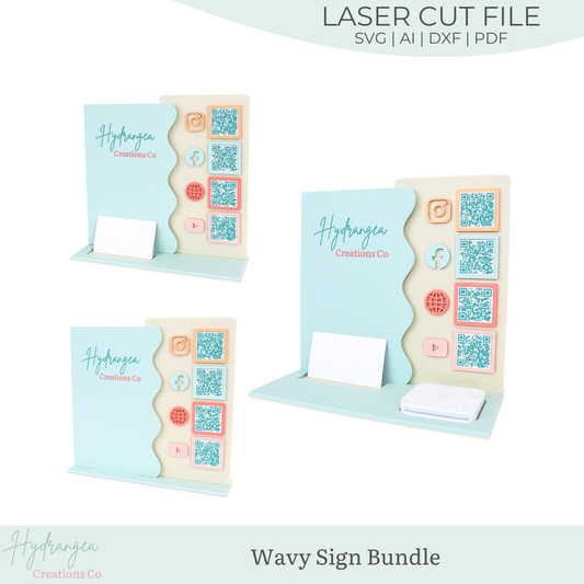 4 QR Wavy Sign Bundle | Laser Cut SVG File
