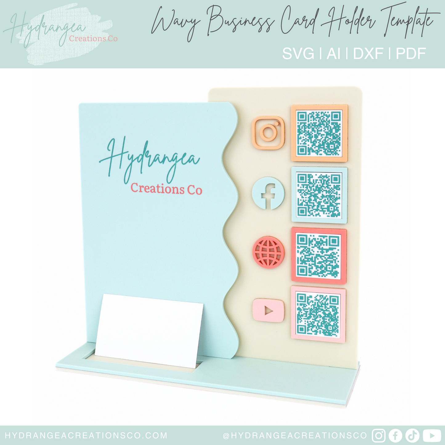 4 QR Code Wavy Business Card Holder | Laser Cut SVG File