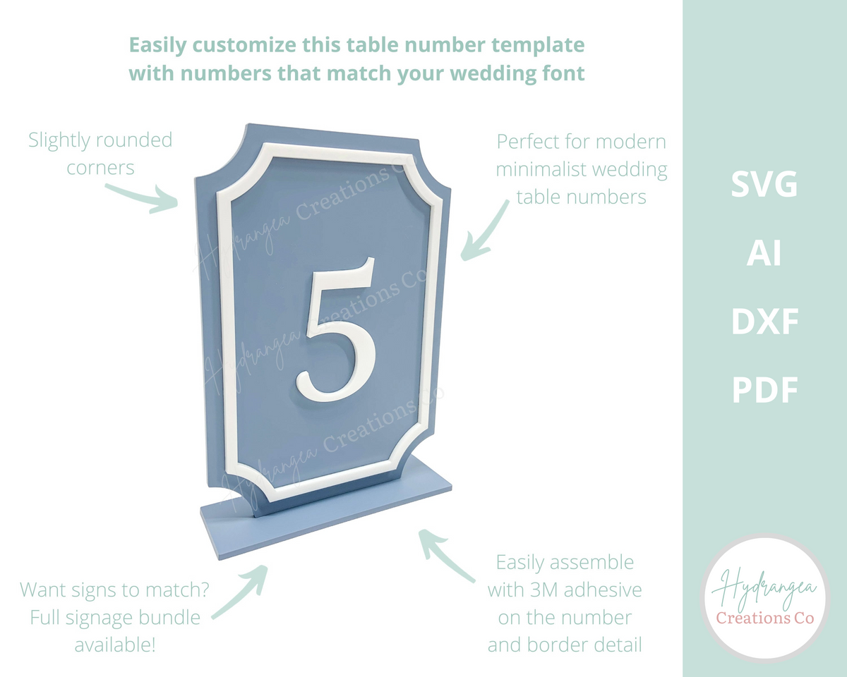 Table Number Template Using Logo Table Number Template | Laser Cut SVG File – Hydrangea Creations Co