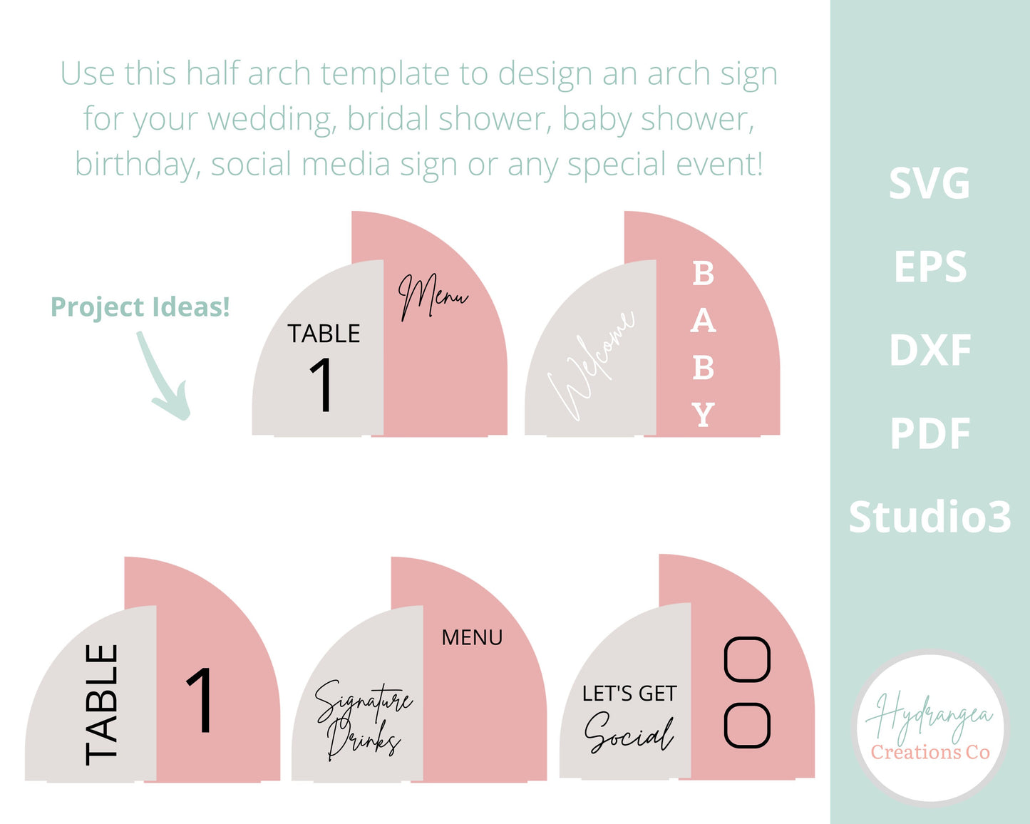Signature Drink Sign SVG Acrylic Wedding Sign Template, Social Media Sign, Double Half Arch With Stand DXF Eps Pdf Glowforge Laser Cut File