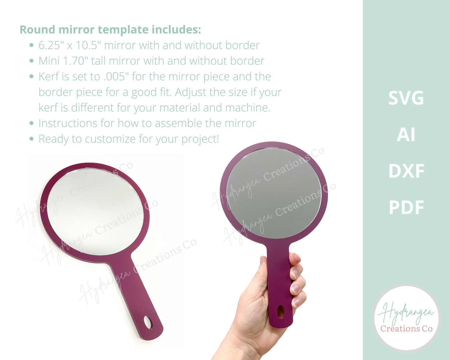 Acrylic Mirror SVG Laser Cut File | Arch Logo Hand Held Beauty Salon Lash Tech | Personalized Make Up Bride Bridemaid Mother Daughter Gift