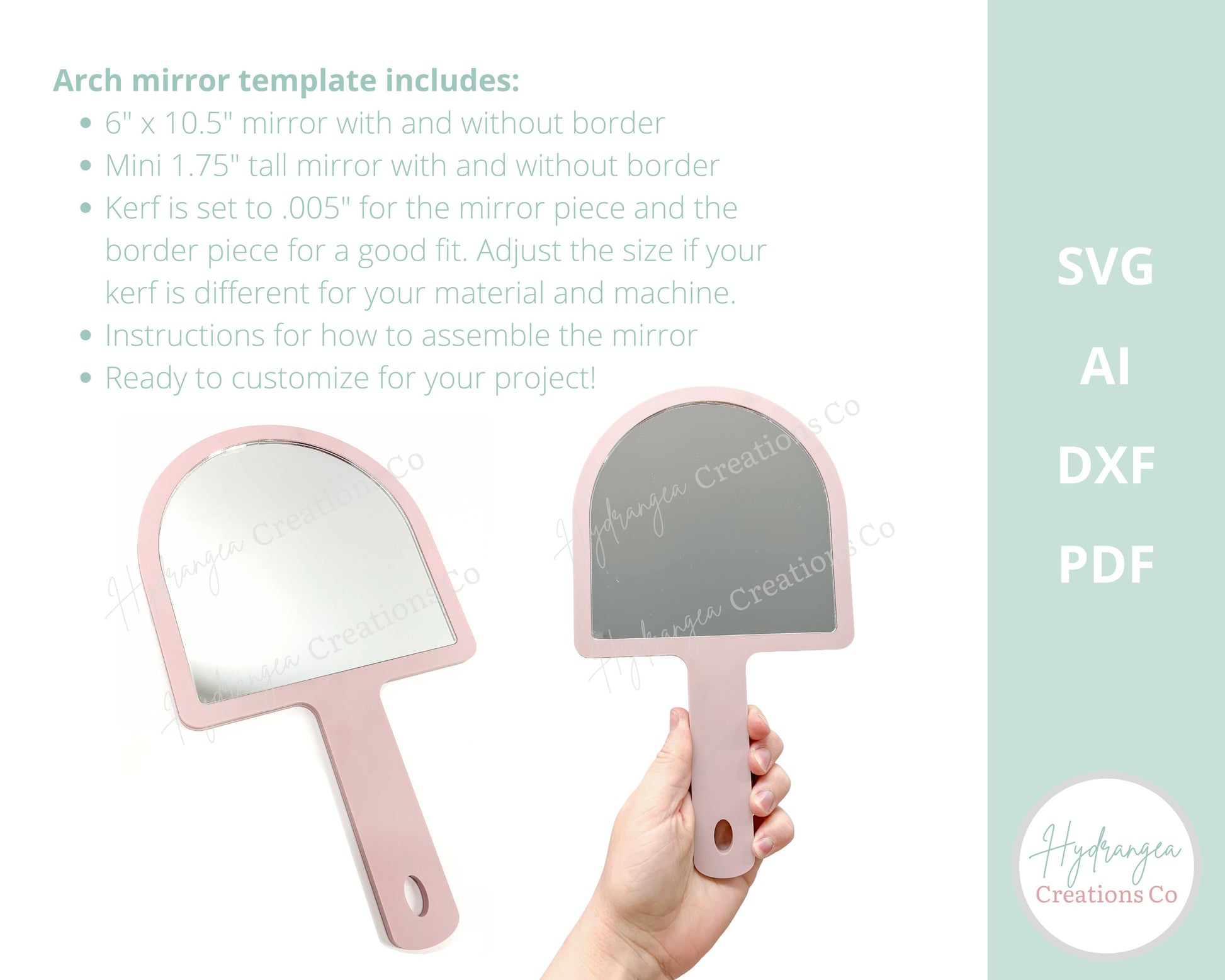 Acrylic Mirror SVG Laser Cut File | Arch Logo Hand Held Beauty Salon Lash Tech | Personalized Make Up Bride Bridesmaid Mother Daughter Gift