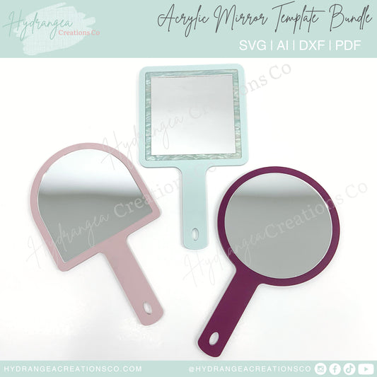 Acrylic Mirror Bundle SVG Laser Cut File | Logo Hand Held Beauty Salon Lash Tech, Personalized Make Up Bride Bridesmaid Mother Daughter Gift