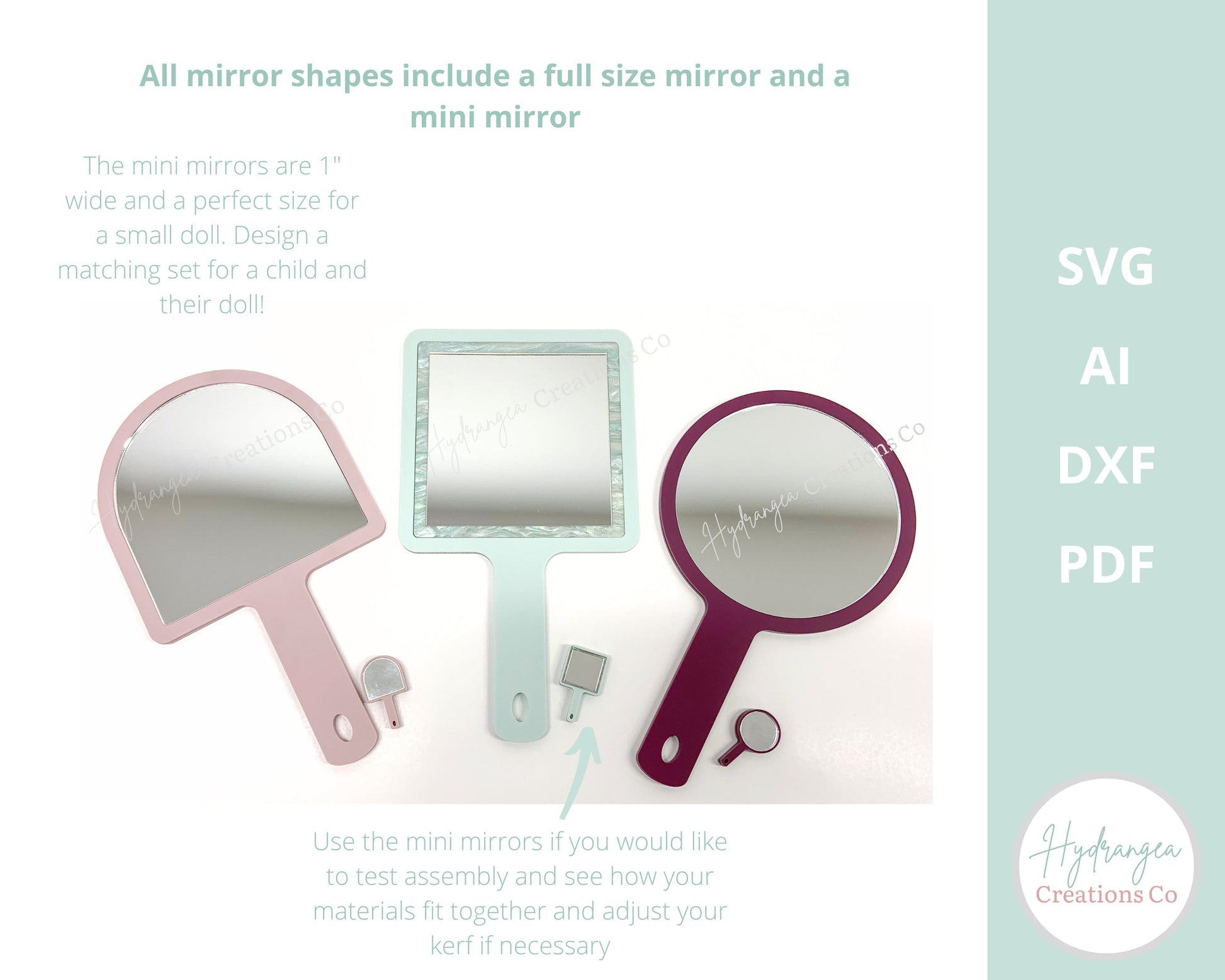 Acrylic Mirror Bundle SVG Laser Cut File | Logo Hand Held Beauty Salon Lash Tech, Personalized Make Up Bride Bridesmaid Mother Daughter Gift