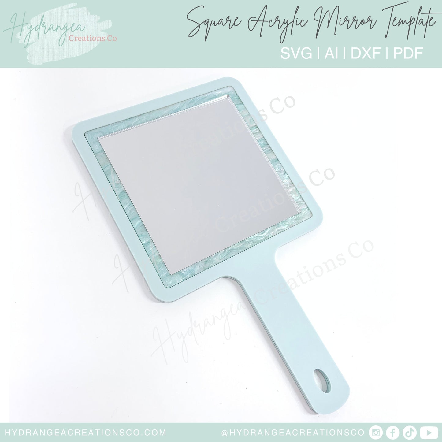 Acrylic Mirror SVG Laser Cut File | Square Logo Hand Held Beauty Salon Lash Tech | Personalized Make Up Bride Bridesmaid Mother Daughter