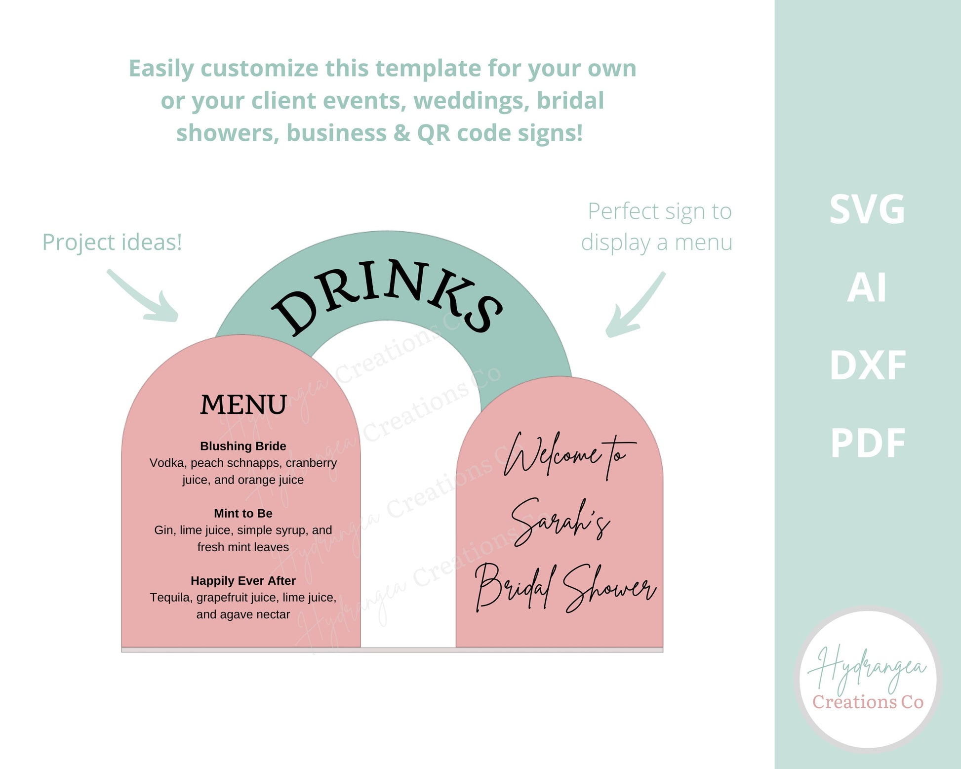 Triple Open Arch Sign With Stand Template SVG Signature Drink Wedding Bar Menu Sign, Social Media, Payment QR Code, Glowforge Laser Cut File