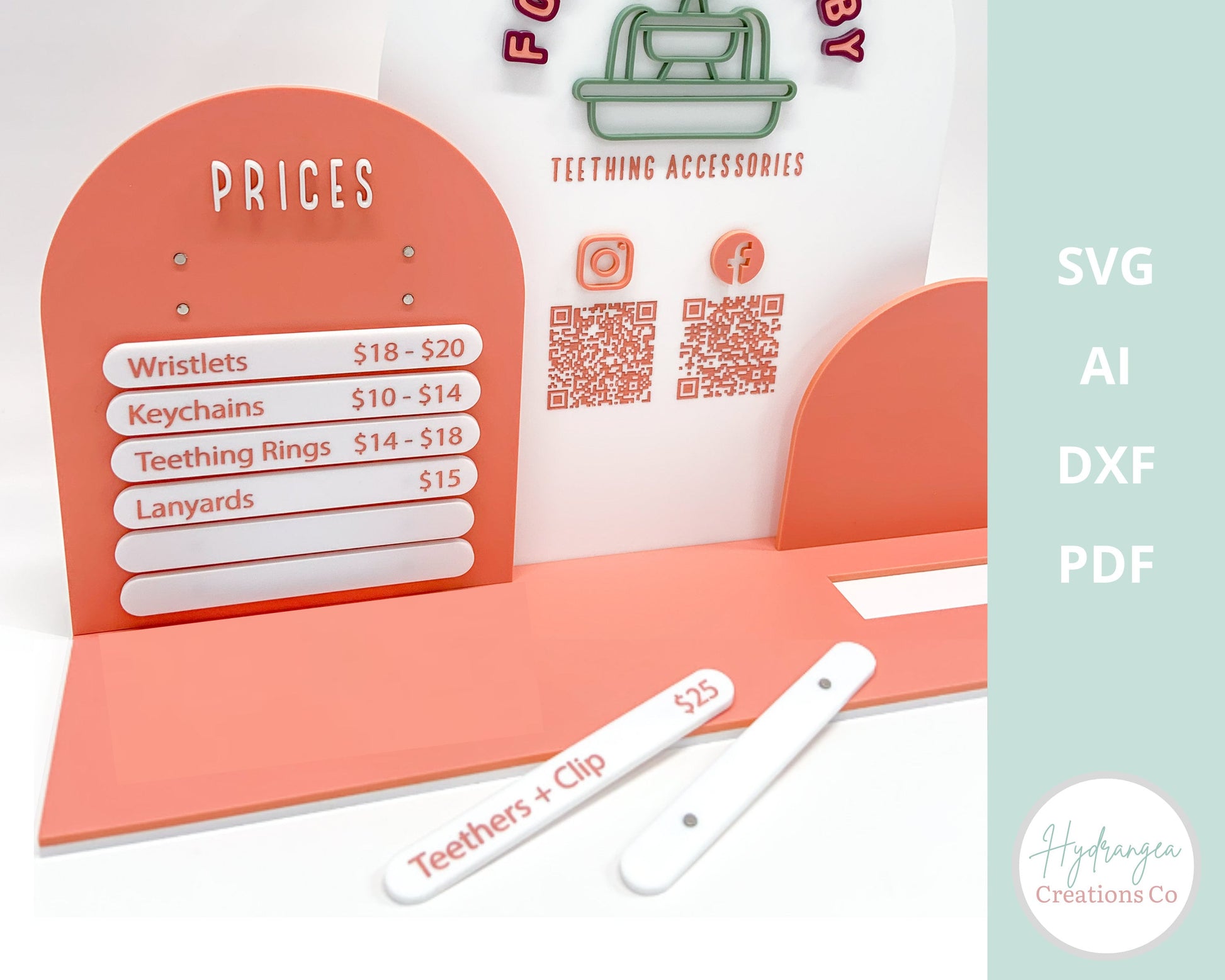 Magnetic Interchangeable Pricing Sign Laser File SVG | Market Craft Show Display | Menu | QR Code Social Media Pay | Business Card Holder