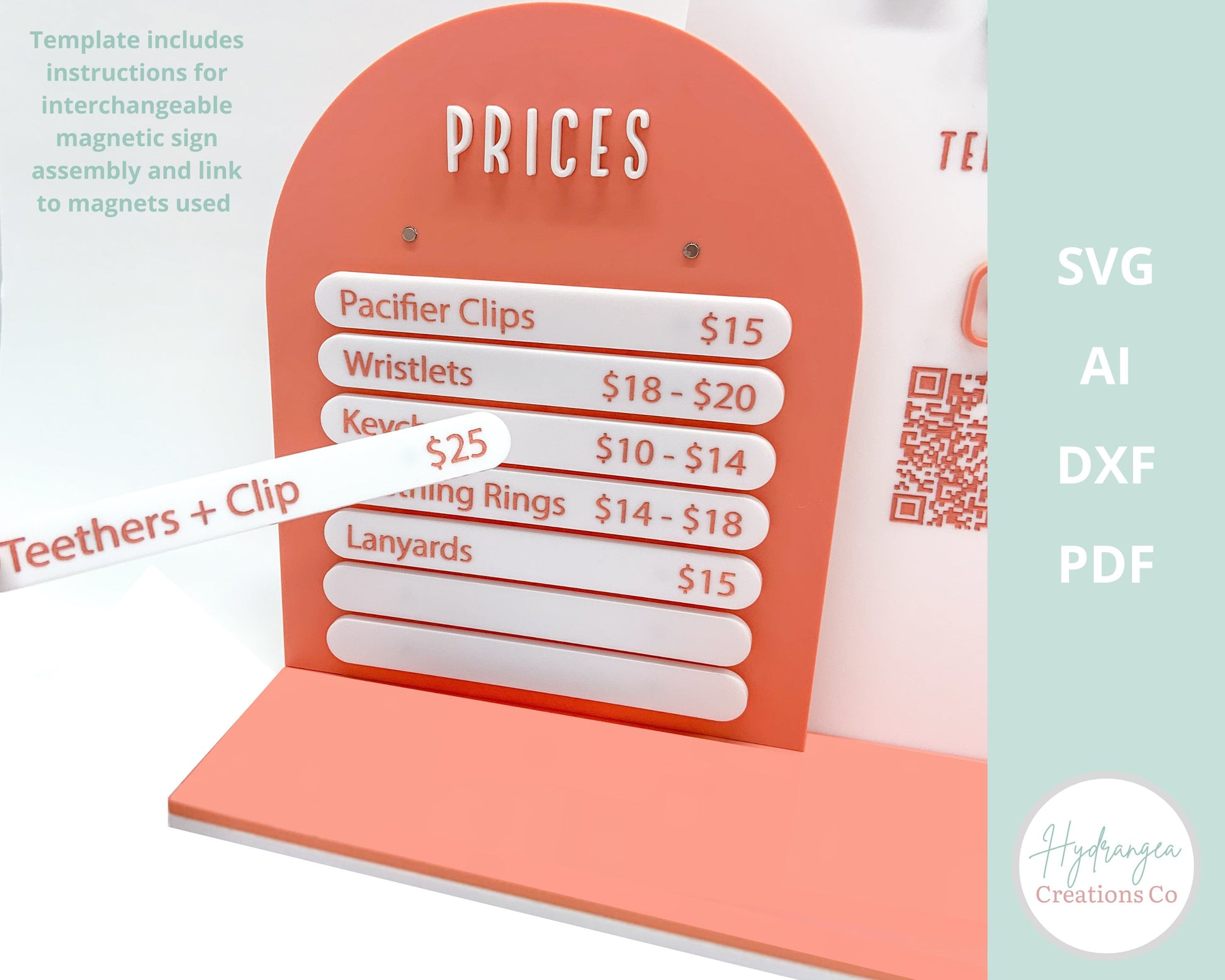 Magnetic Interchangeable Pricing Sign Laser File SVG | Market Craft Show Display | Menu | QR Code Social Media Pay | Business Card Holder