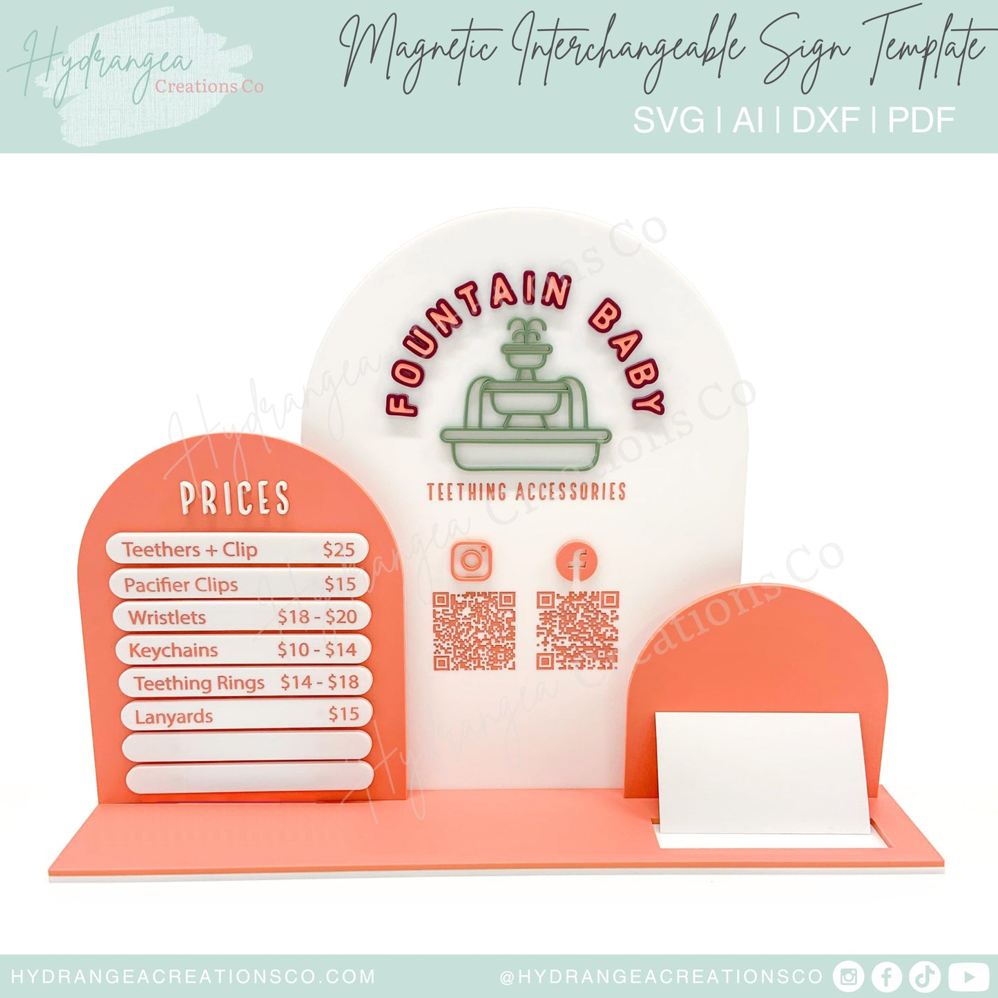 Magnetic Interchangeable Pricing Sign Laser File SVG | Market Craft Show Display | Menu | QR Code Social Media Pay | Business Card Holder