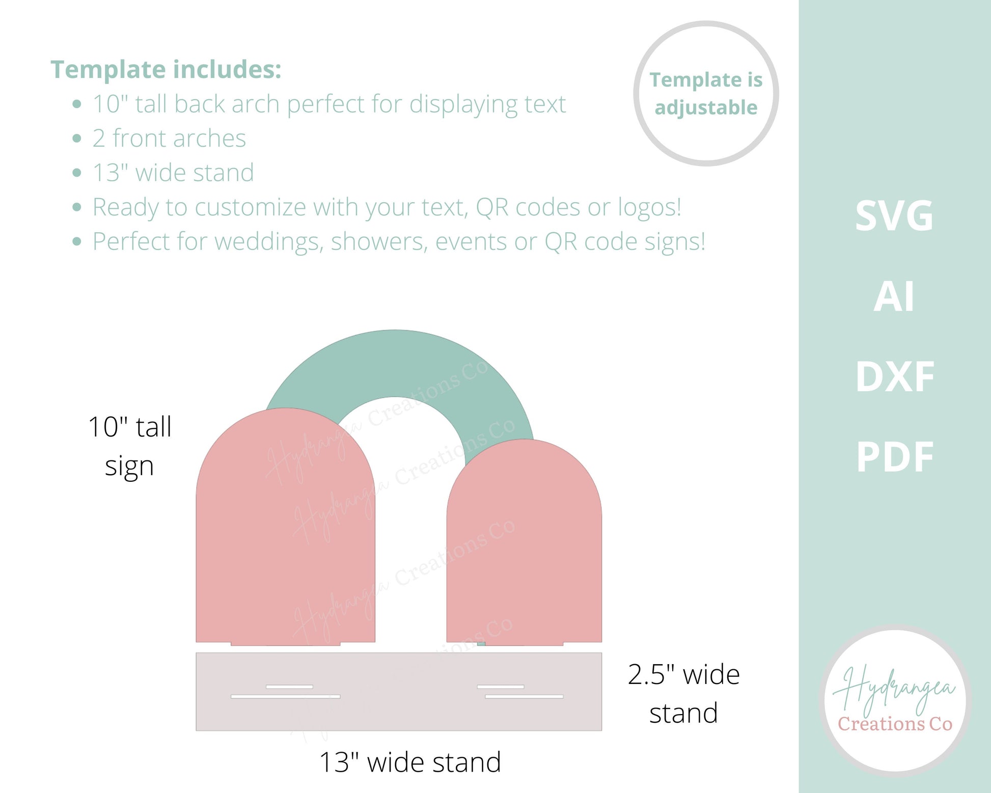 Triple Open Arch Sign With Stand Template SVG Signature Drink Wedding Bar Menu Sign, Social Media, Payment QR Code, Glowforge Laser Cut File