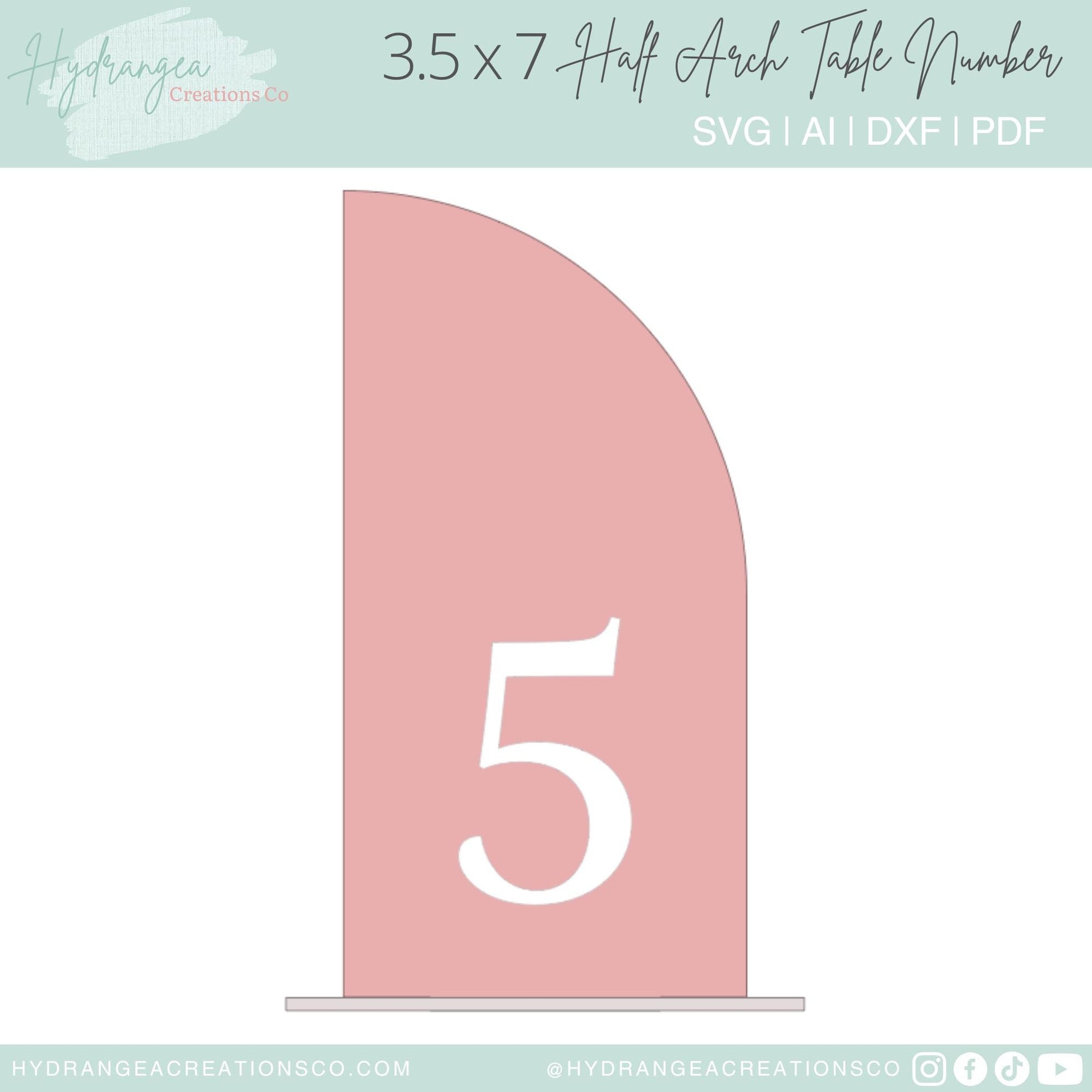 Half Arch Table Number Template SVG Laser Cut File Modern Wedding Acrylic Wood Signage | Bridal Baby Shower Baptism Graduation Table Number