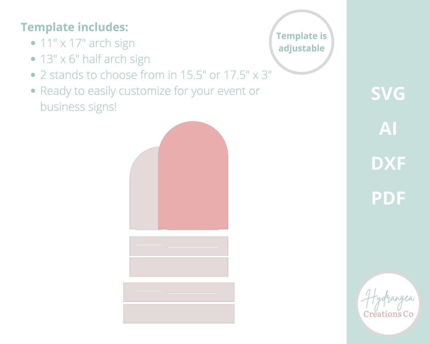 Double Arch Sign With Stand Template Laser Cut File SVG Signature Drink Wedding Bar Menu Sign, Social Media, Payment QR Code, Glowforge