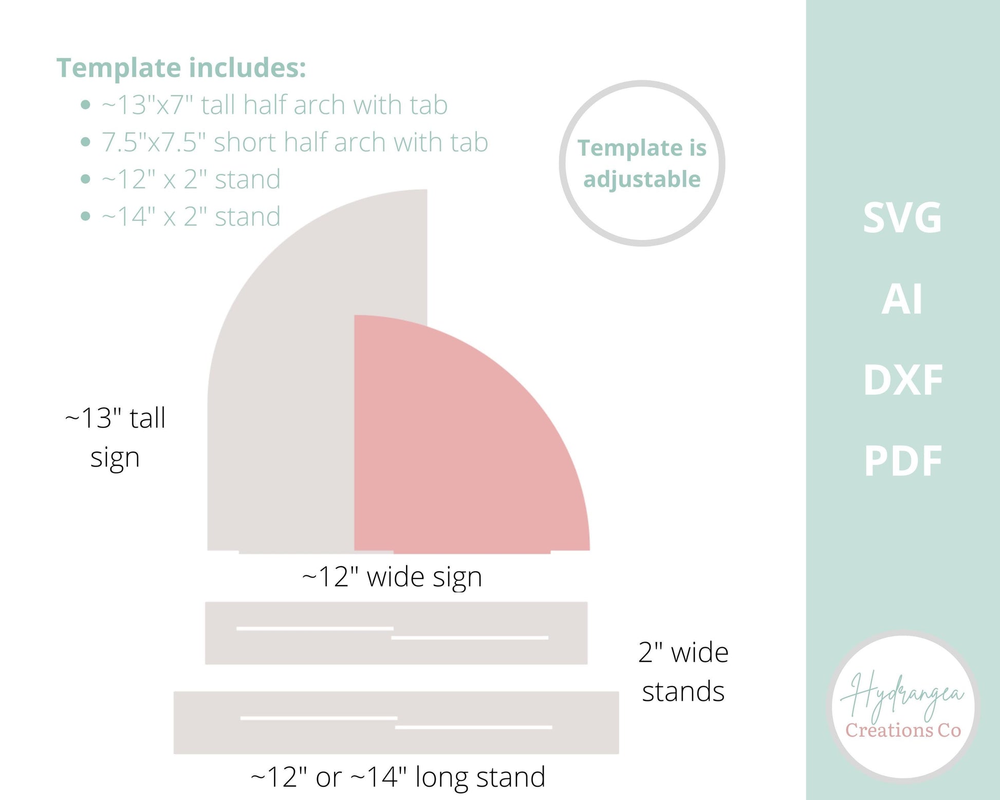 Double Half Arch Sign SVG With Stand - Wedding Template - Social Media Sign - DXF Eps Pdf Glowforge Cricut Silhouette Studio3 Laser Cut File