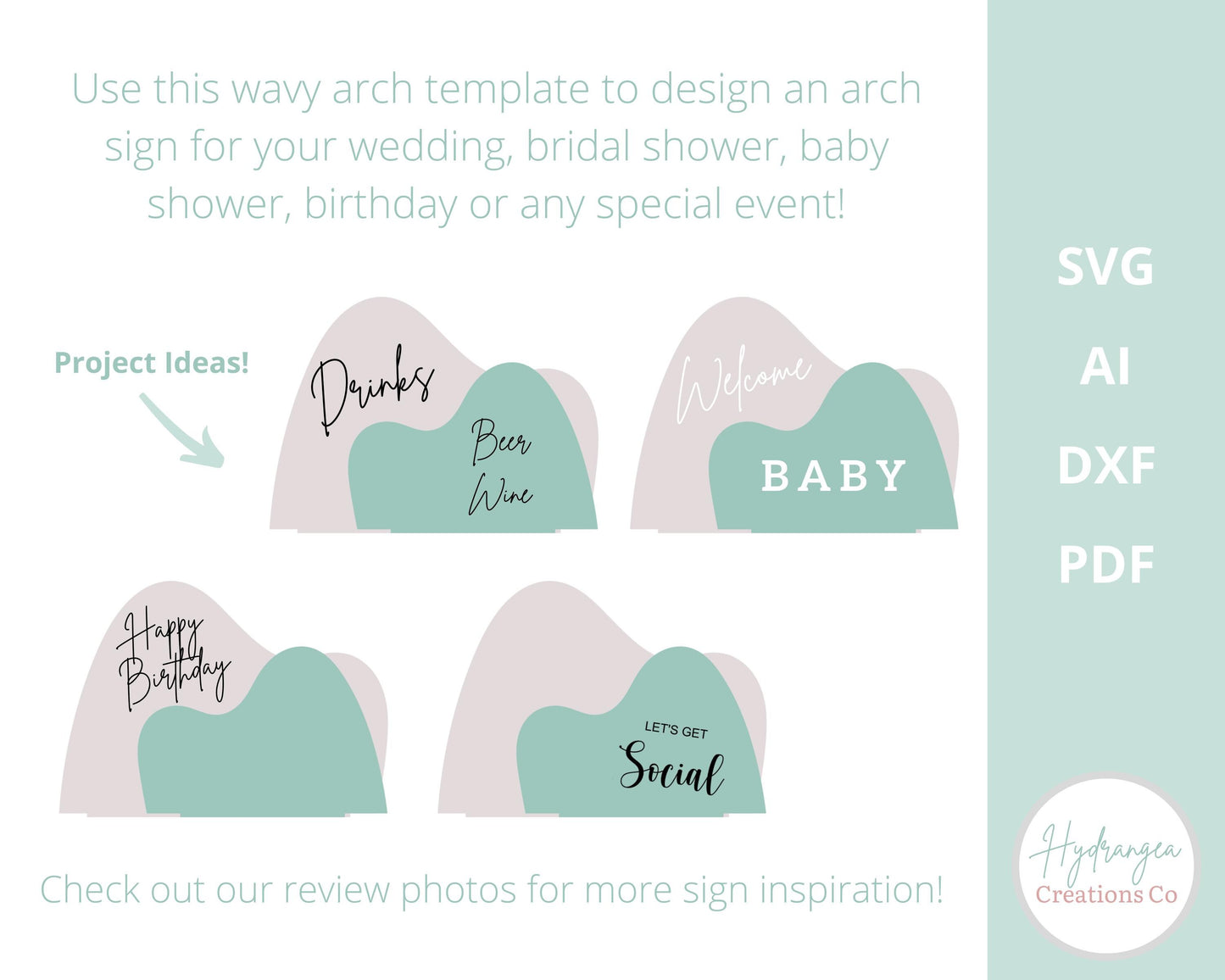 Arch Sign Wavy SVG Template Social Media Sign, Groovy Retro Boho Double Arch, DXF PNG Eps Glowforge Cricut Silhouette Studio3 Laser Cut File