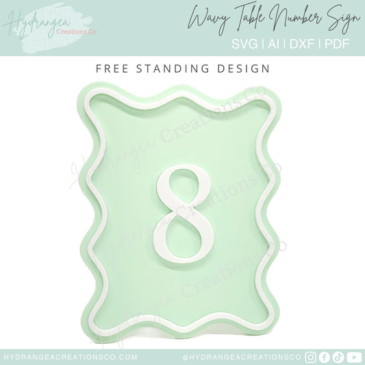 Wavy Retro Table Number Template SVG Laser Cut File Modern Wedding Acrylic Wood Signage | Bridal Baby Shower Baptism Graduation Birthday