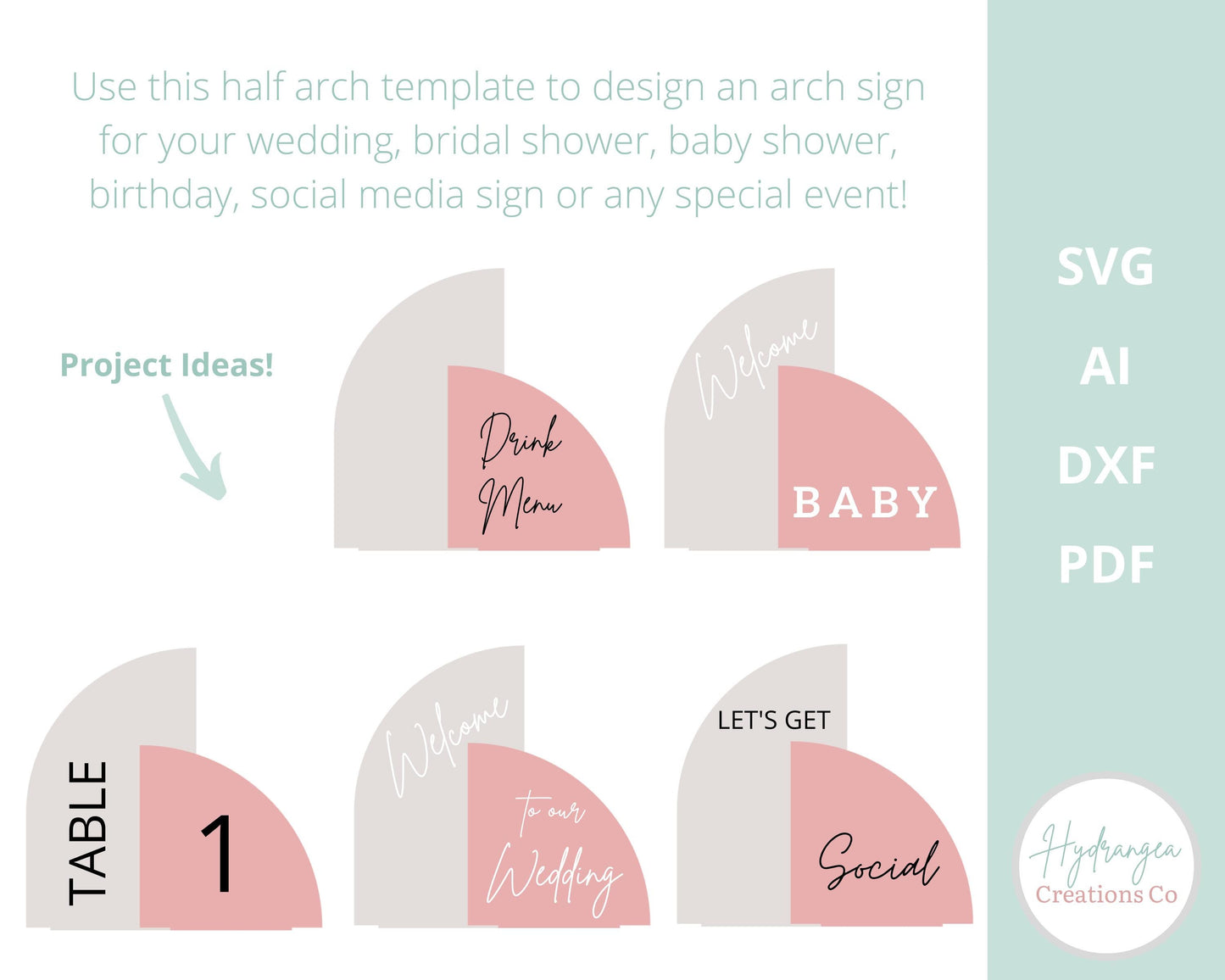 Double Half Arch Sign SVG With Stand - Wedding Template - Social Media Sign - DXF Eps Pdf Glowforge Cricut Silhouette Studio3 Laser Cut File