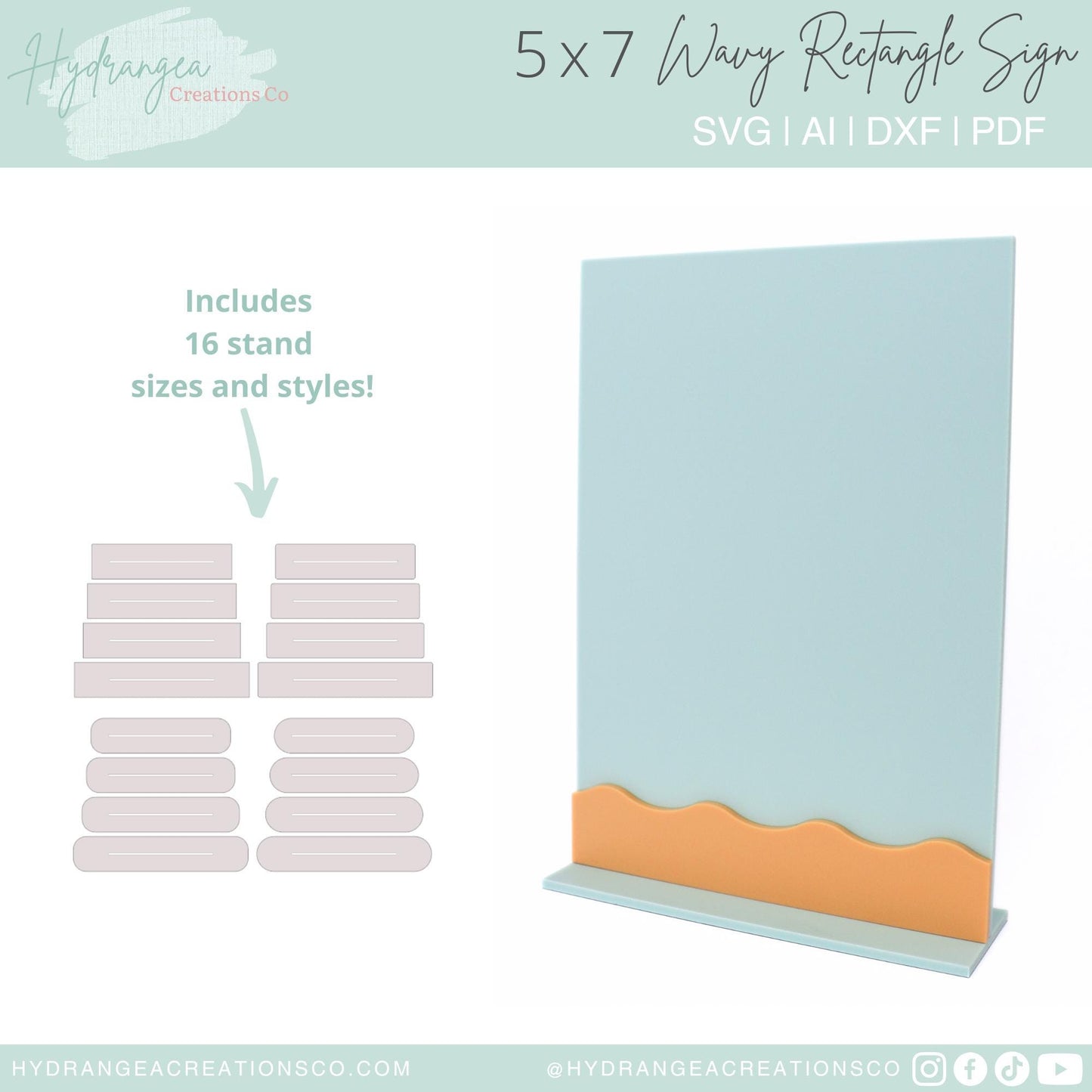 5x7 Wavy Rectangle Sign SVG Laser Cut File | Sign Template | Signature Drink Menu | Social Media Pricing Sign | Retro Table Number QR Code