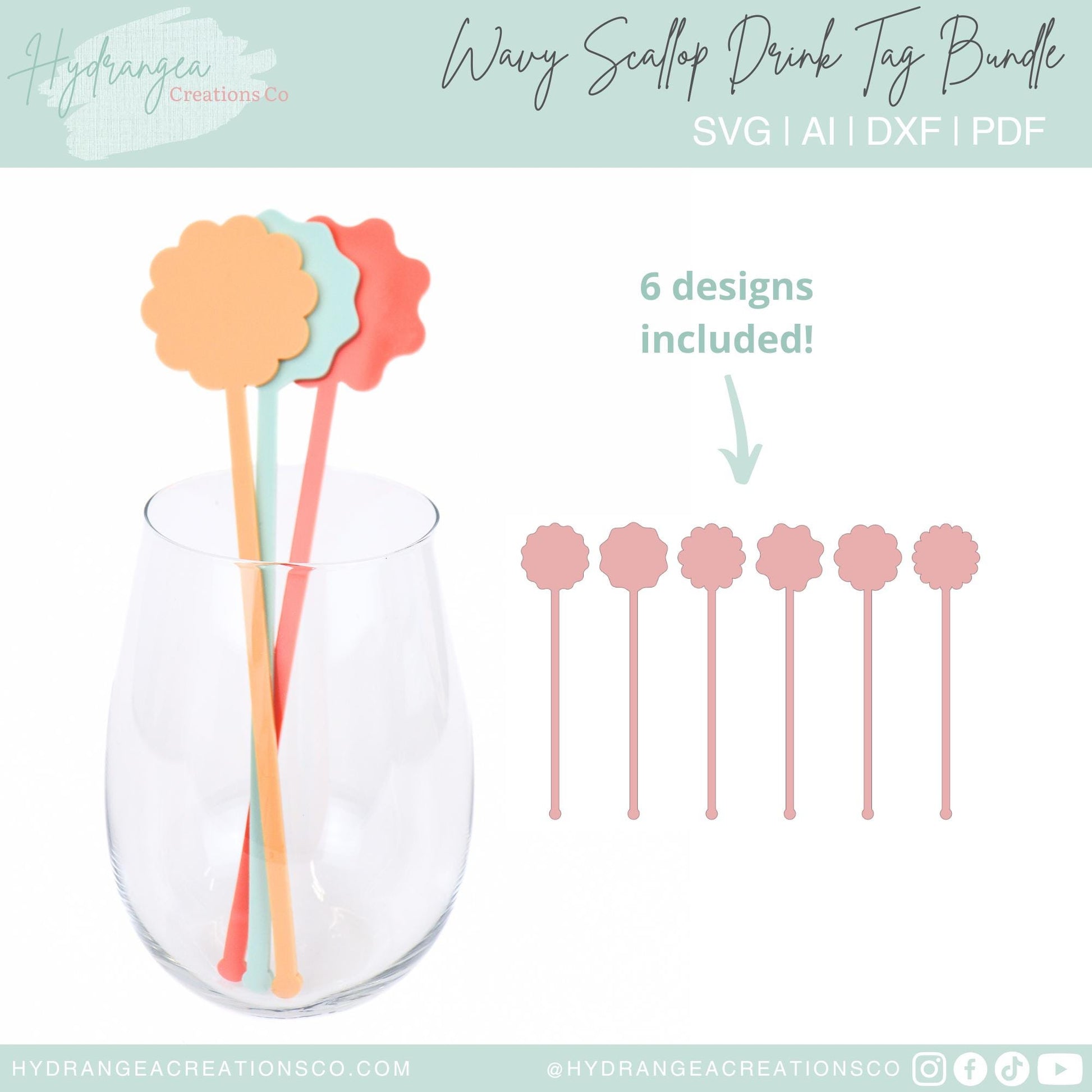 Drink Stir Stick Swizzle Stick Bundle SVG Scallop Wavy Drink Name Tag Laser Cut File Template | Retro Rainbow Bridal Shower Wedding Birthday