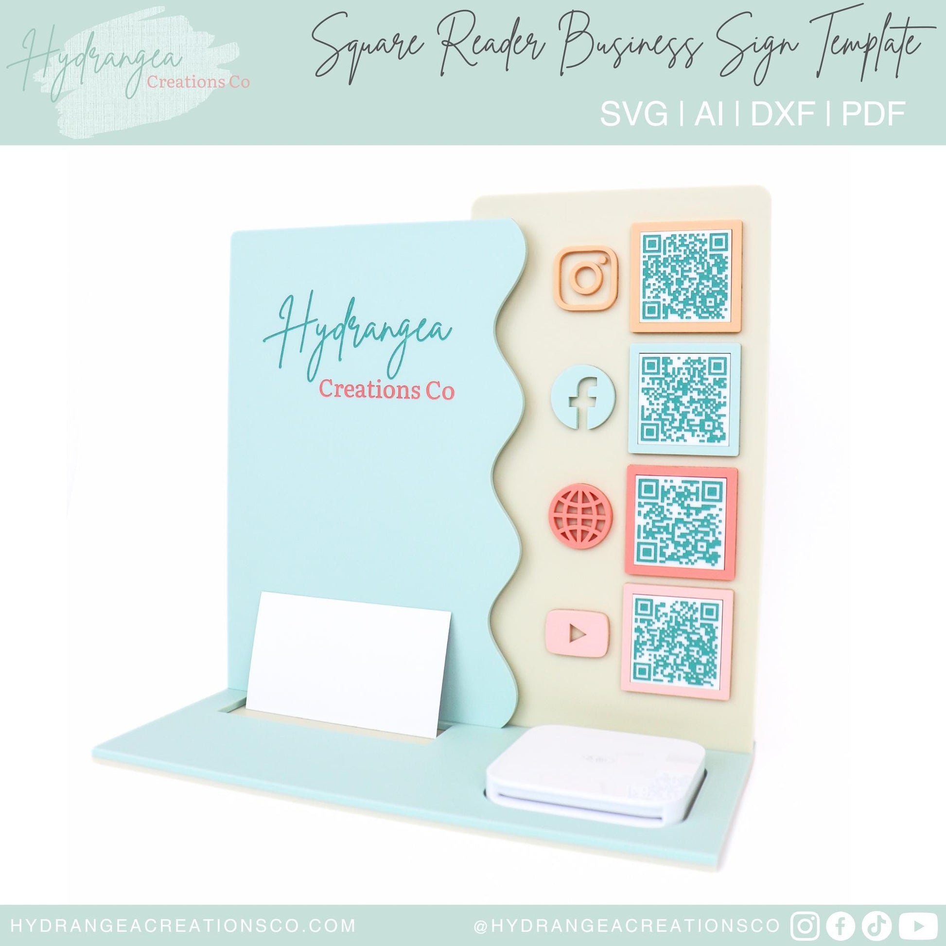 Square Reader Dock Laser File SVG | Market Craft Show Display | Scan to Pay QR Code Social Media Payment Sign | Business Card Holder Station