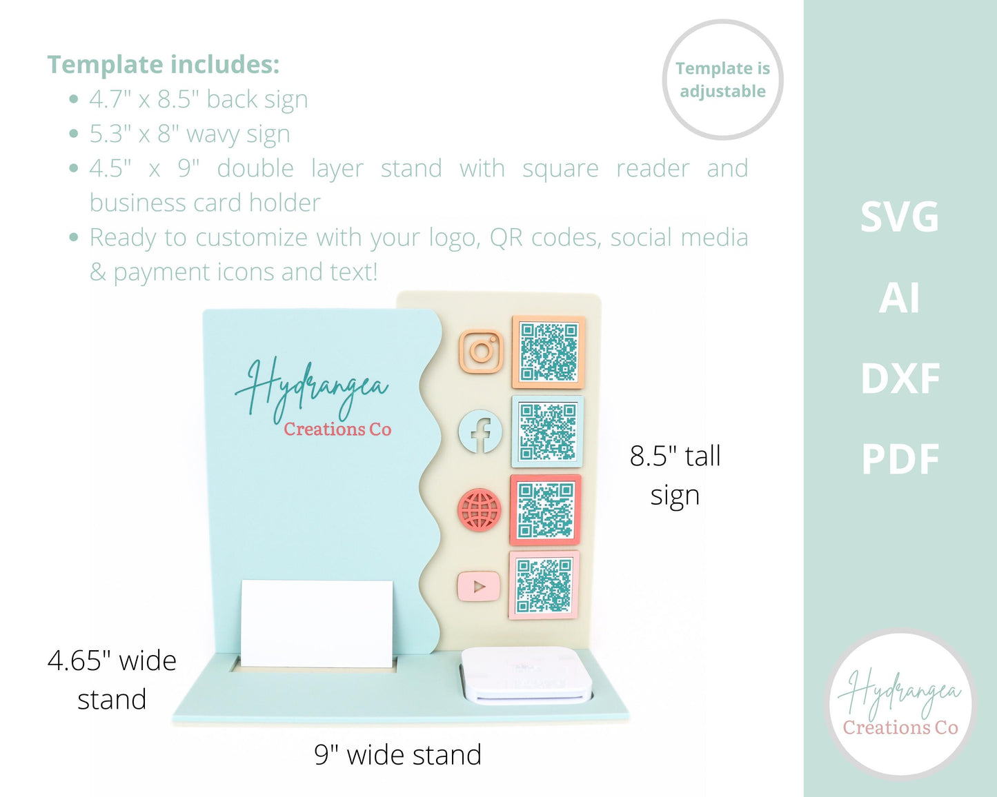 Square Reader Dock Laser File SVG | Market Craft Show Display | Scan to Pay QR Code Social Media Payment Sign | Business Card Holder Station