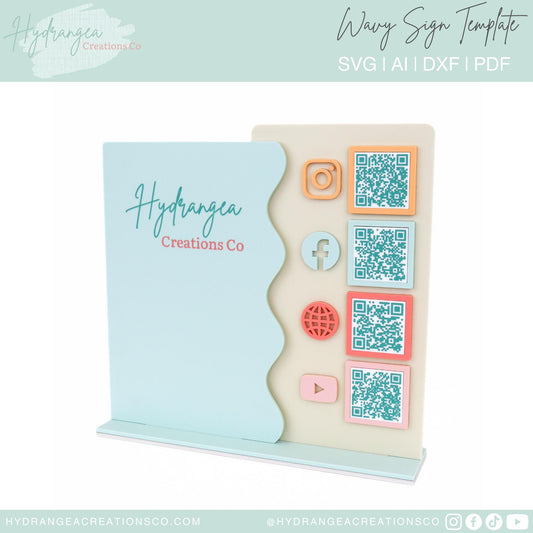 4 QR Code Wavy Business Sign Laser SVG Cut File | Payment Scan to Pay Sign | Social Media Station | Market Craft Show Display