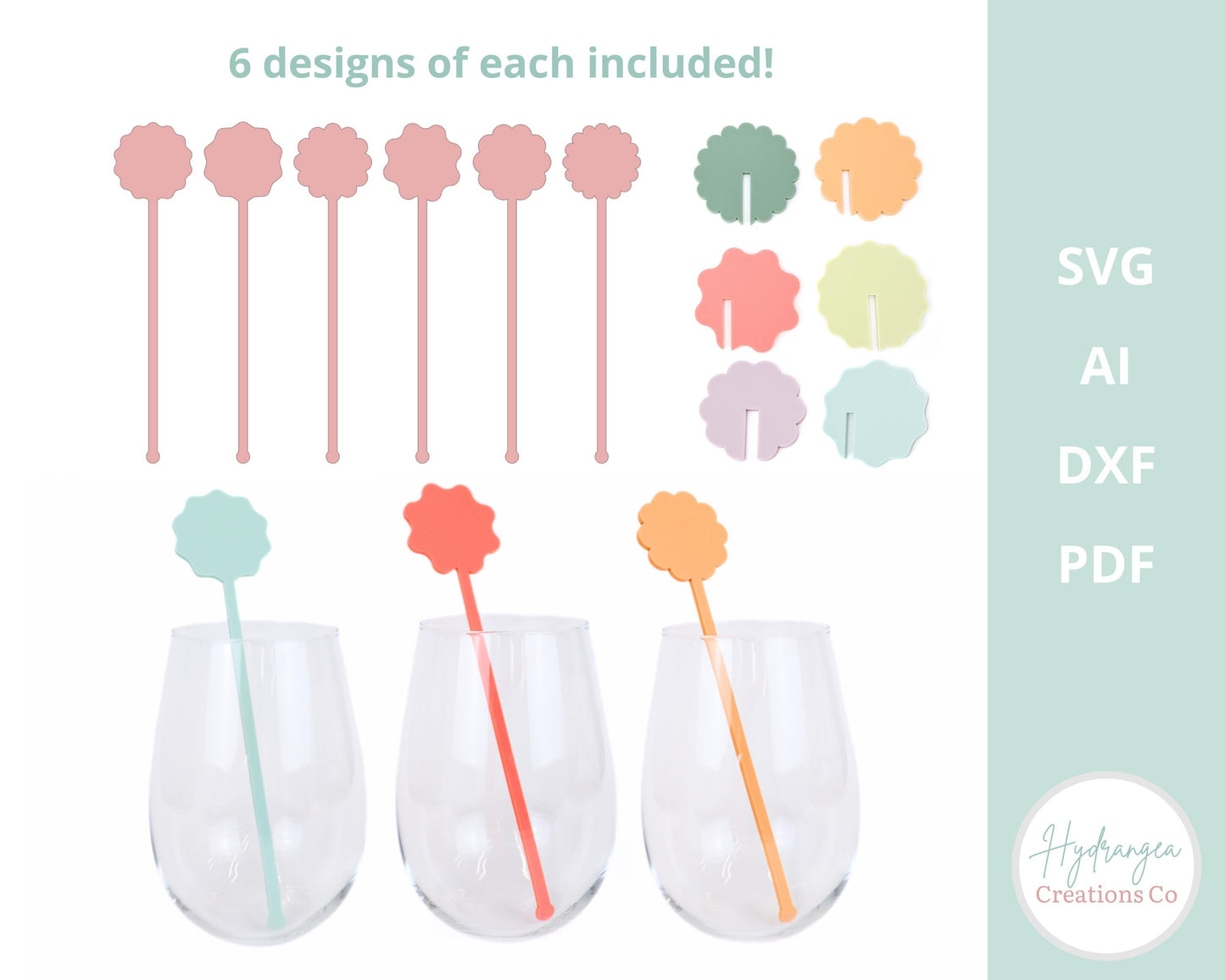 Wavy Scallop Drink Tag & Stirrer Swizzle Bundle SVG Wavy Drink Name Tag Laser Cut File Template | Retro Rainbow Wedding Birthday Any Shower