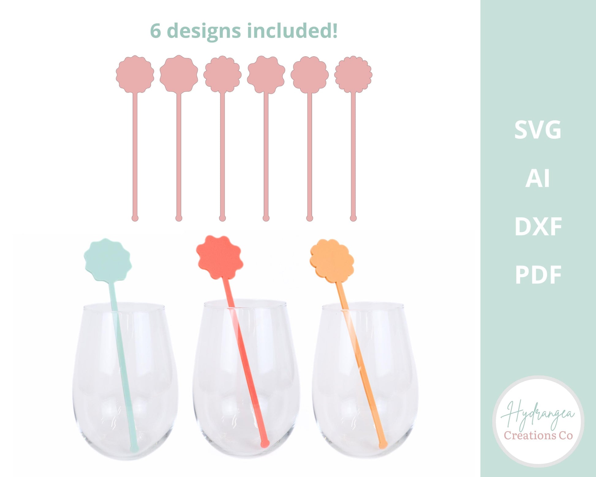 Drink Stir Stick Swizzle Stick Bundle SVG Scallop Wavy Drink Name Tag Laser Cut File Template | Retro Rainbow Bridal Shower Wedding Birthday