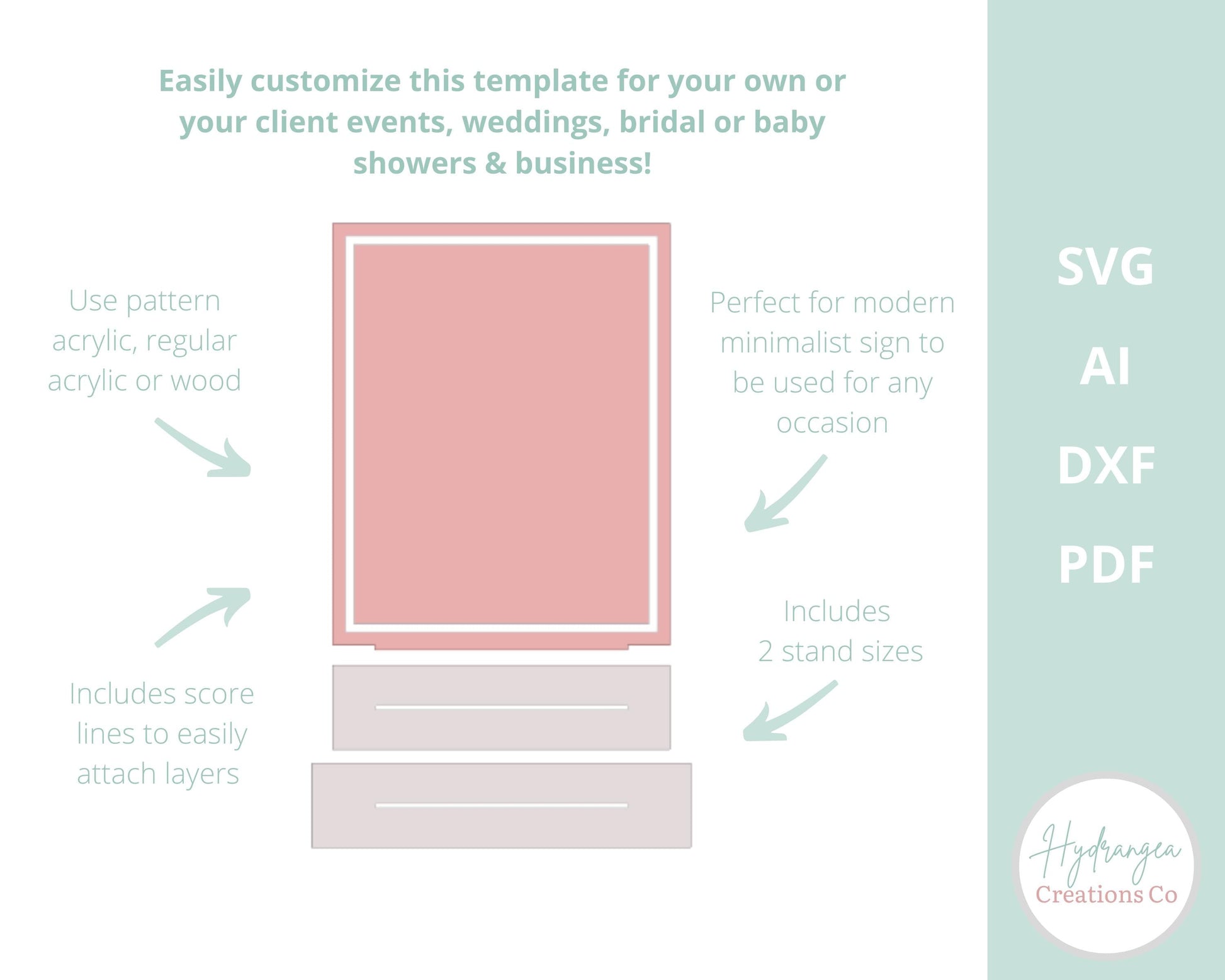 8x10 Rectangle Sign With Stand Template SVG Signature Drink Wedding Bar Menu Sign, Social Media, Payment QR Code, Glowforge Laser Cut File