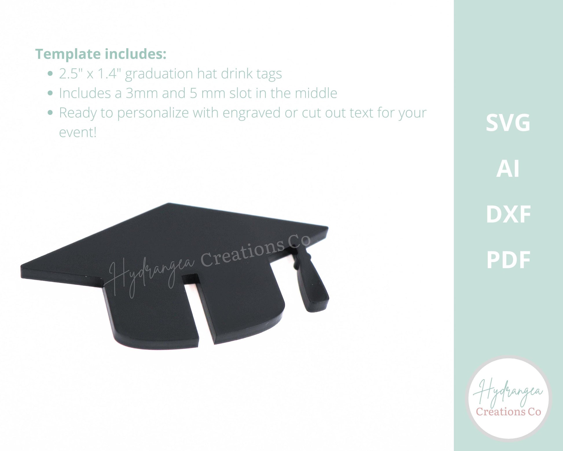 Graduation Hat Drink Tag SVG Laser Cut File Template | Class of 202X Drink Charm Secondary College University Grad Party Favor Name Tag