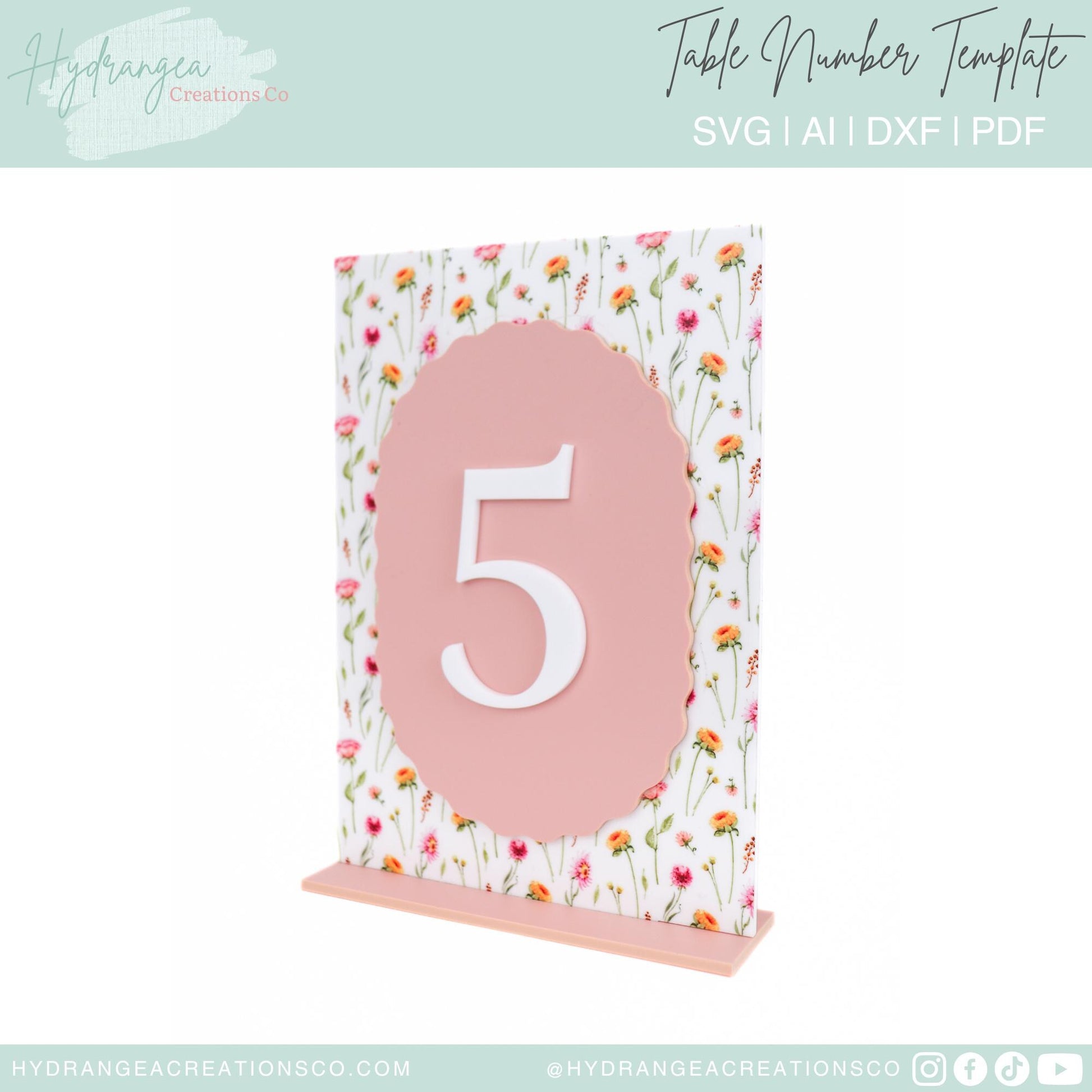 Table Number Layered Small Wavy SVG Laser Cut File Template Modern Acrylic Wood Signage | Wedding Bridal Baby Shower Graduation Table Number